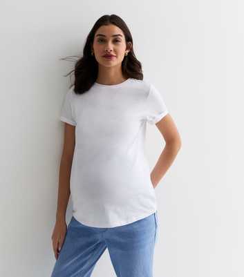 Maternity White Roll Sleeve T-Shirt