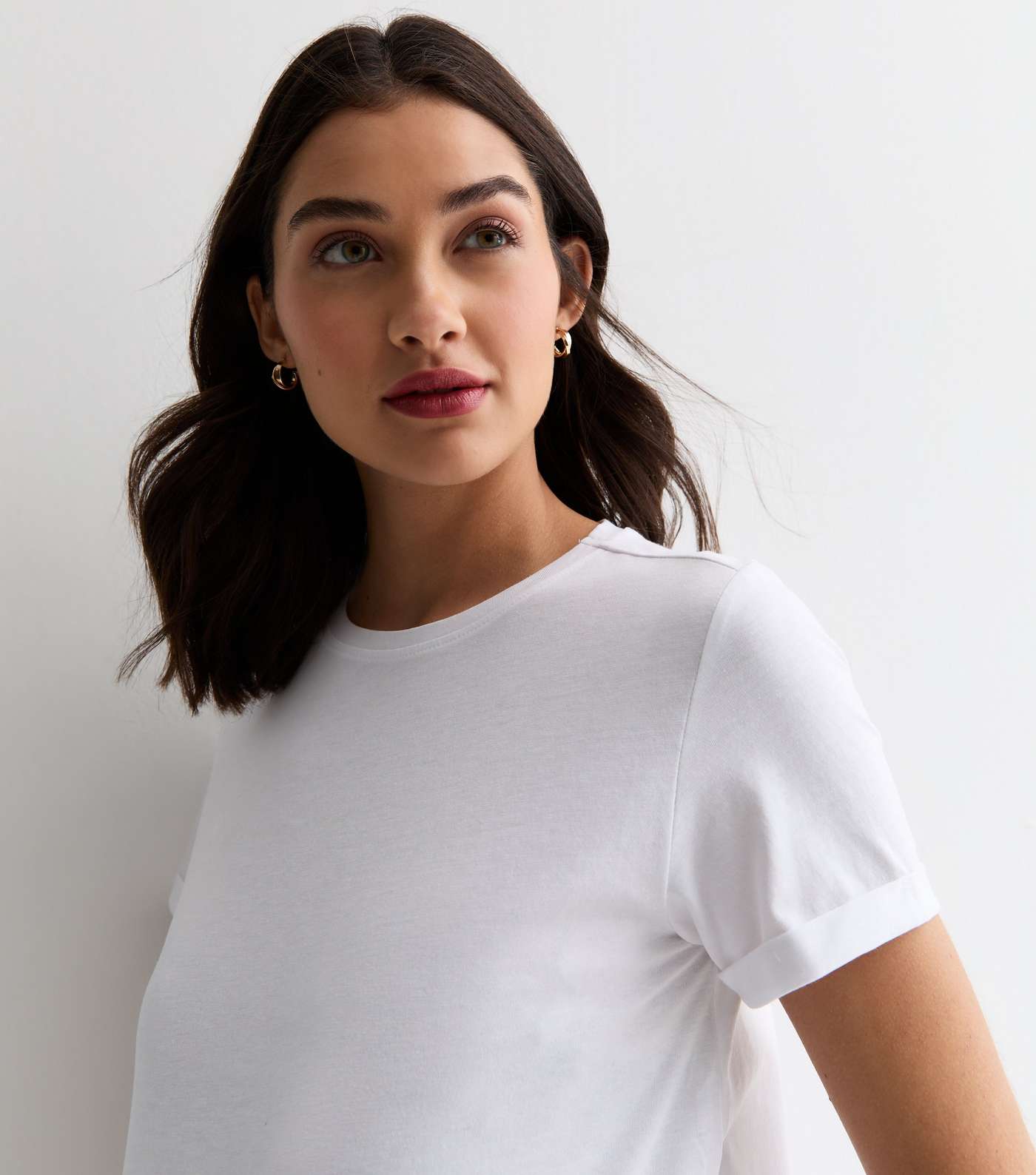 Maternity White Roll Sleeve T-Shirt Image 2