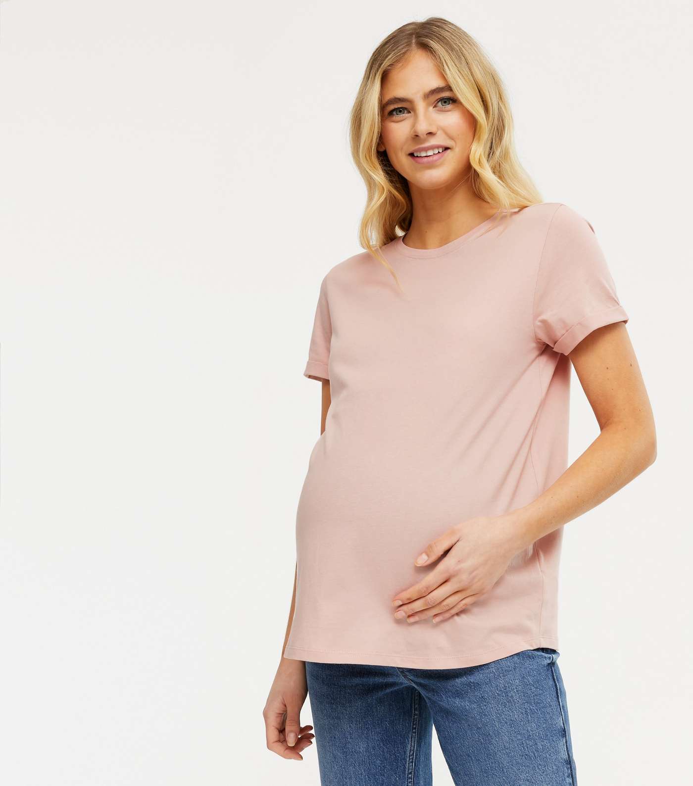 Maternity Pink Roll Sleeve T-Shirt