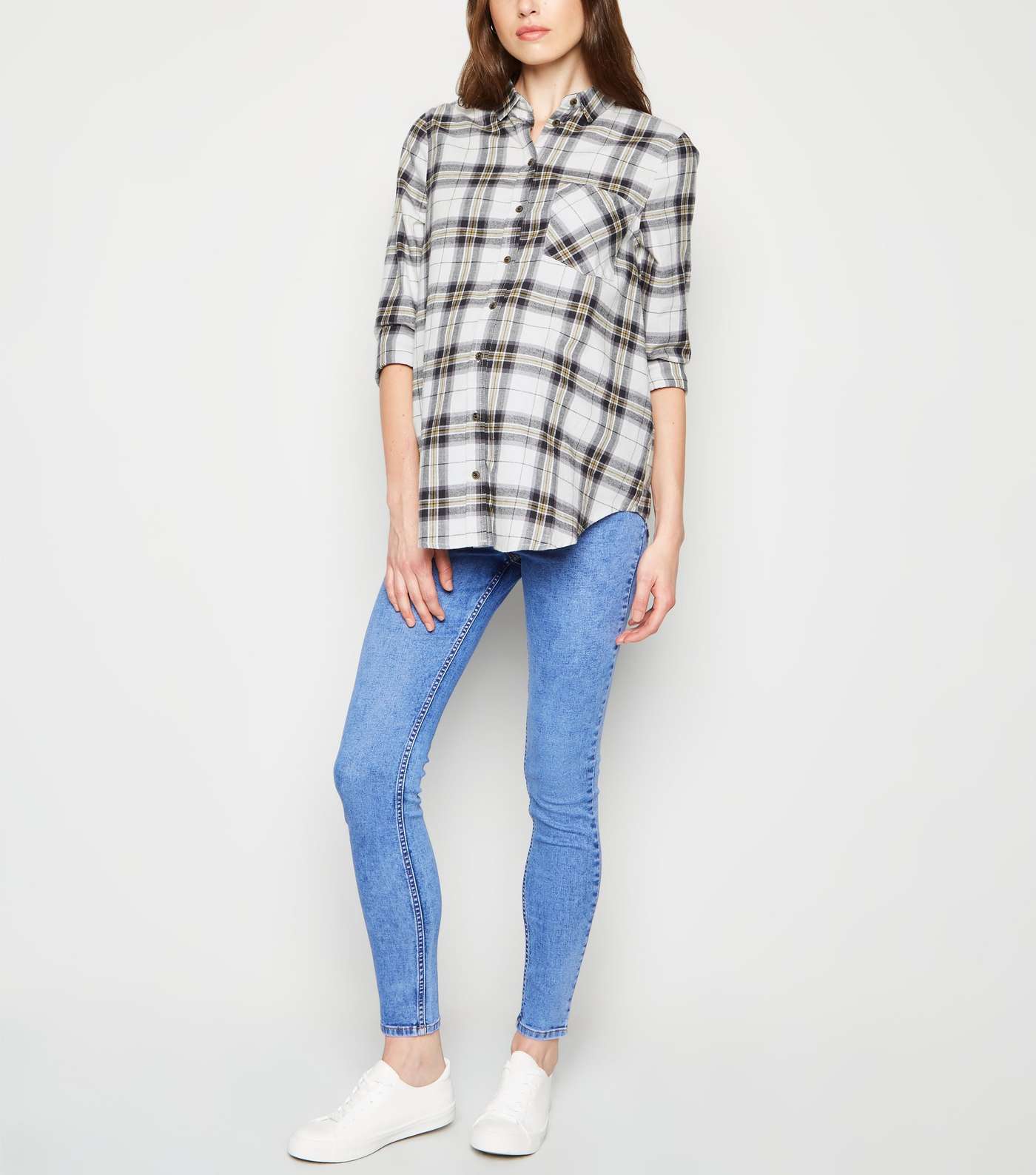 Maternity White Check Flannel Shirt Image 2