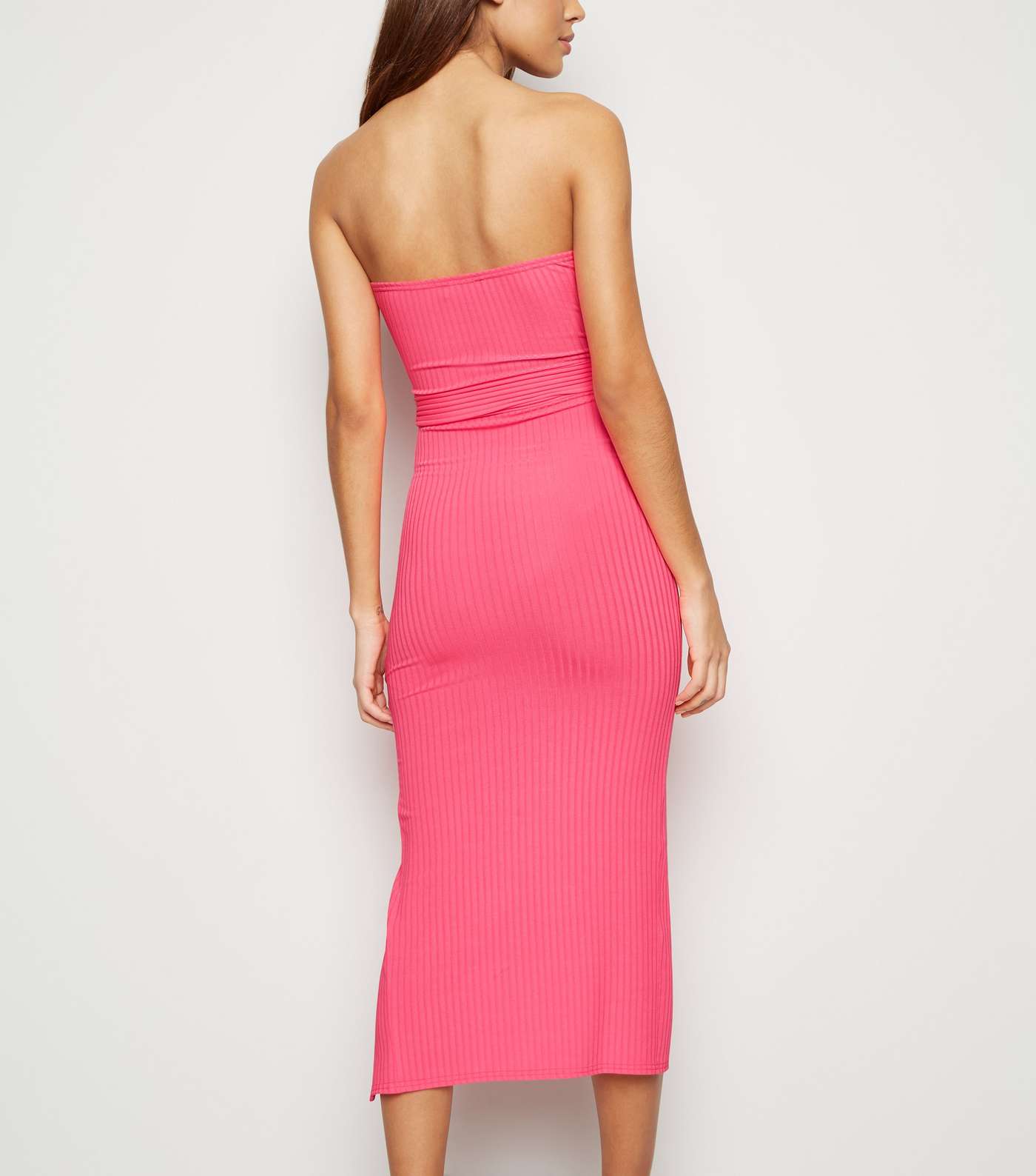 Bright Pink Neon Bandeau Belted Midi Dress Image 2