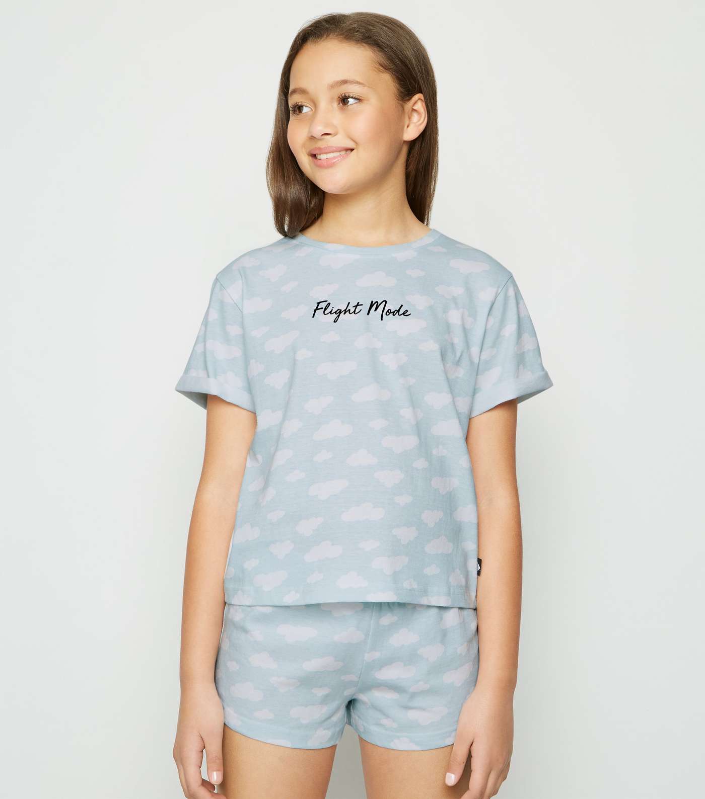 Girls Pale Blue Flight Mode Slogan Pyjama Set 