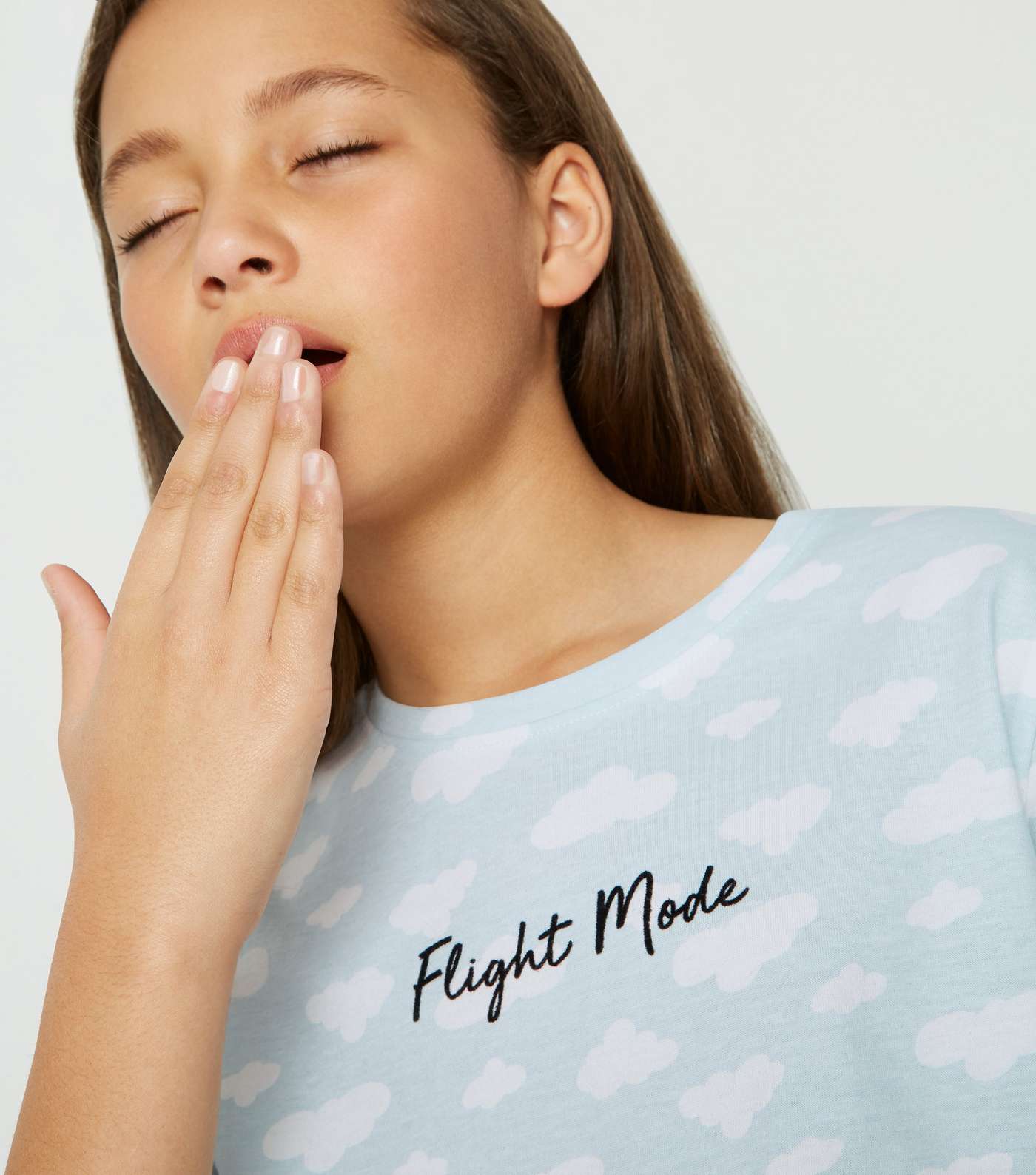 Girls Pale Blue Flight Mode Slogan Pyjama Set  Image 5