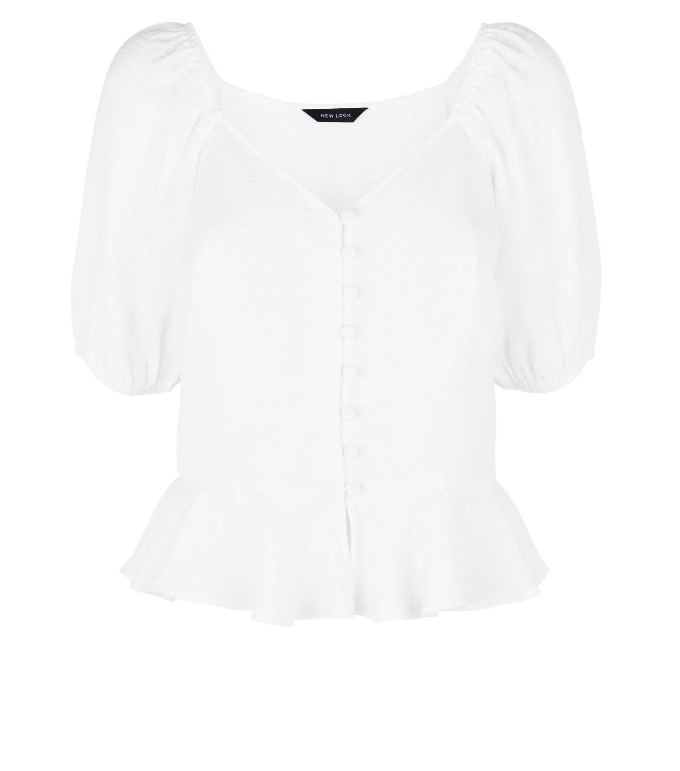 Off White Button Front Peplum Blouse Image 4