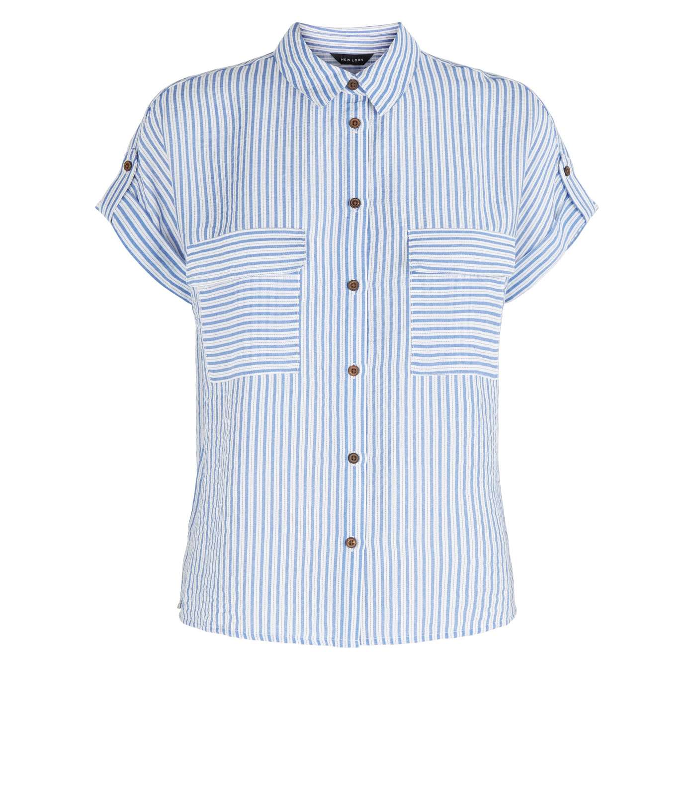Blue Stripe Button Up Double Pocket Shirt Image 4