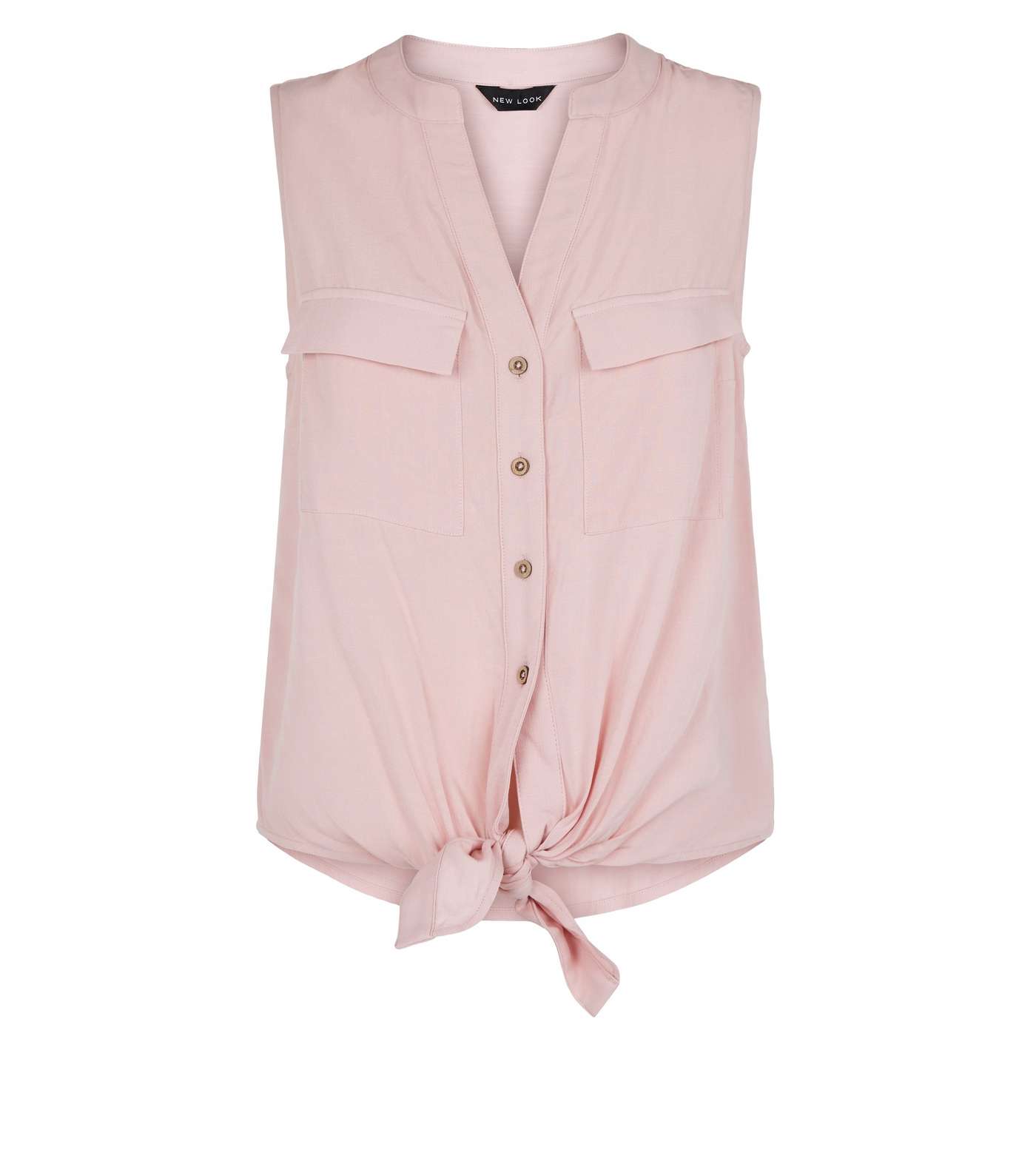 Pale Pink Sleeveless Tie Front Shirt Image 4