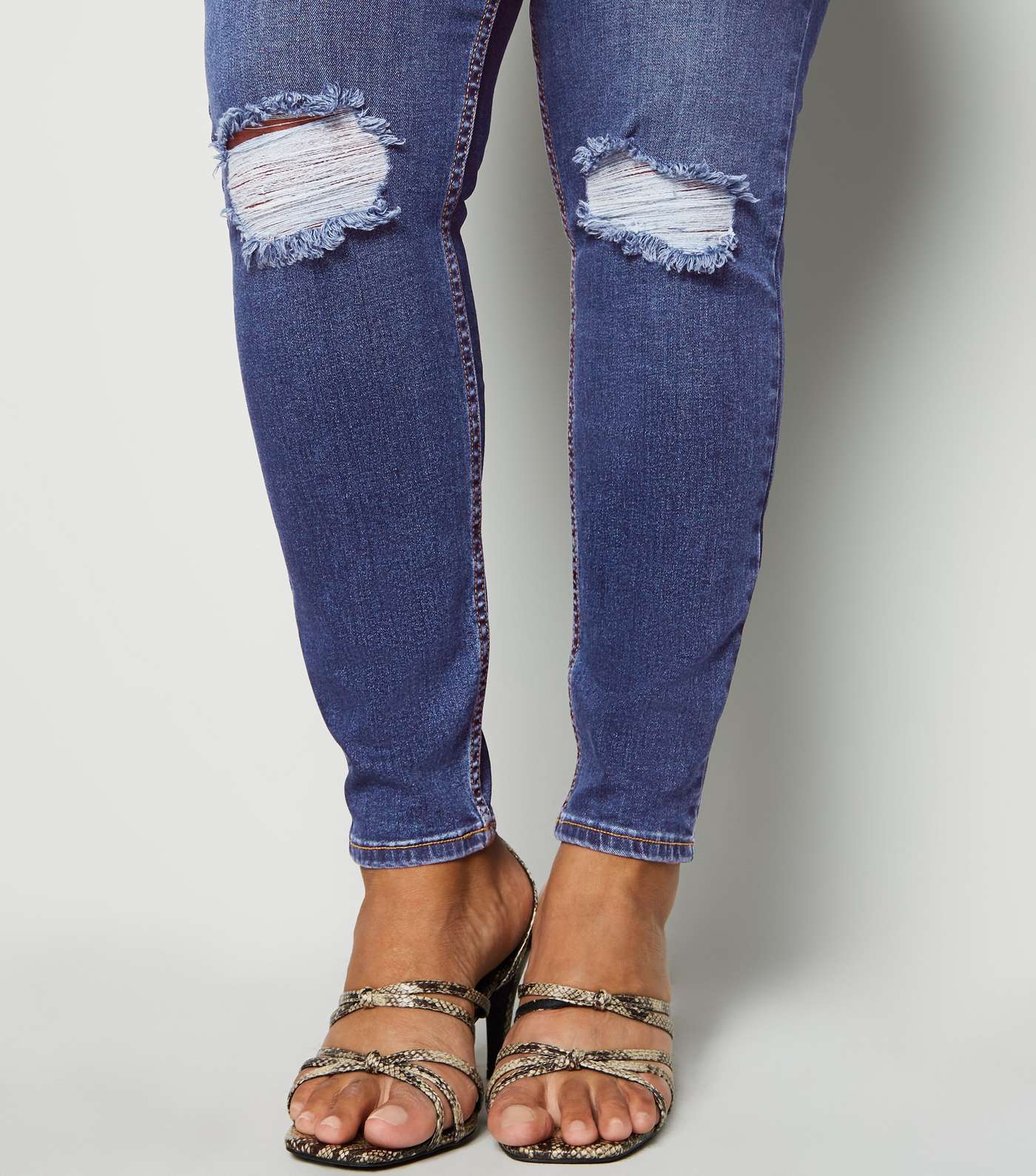 Curves Navy 'Lift & Shape' Ripped Knee Jeans Image 5
