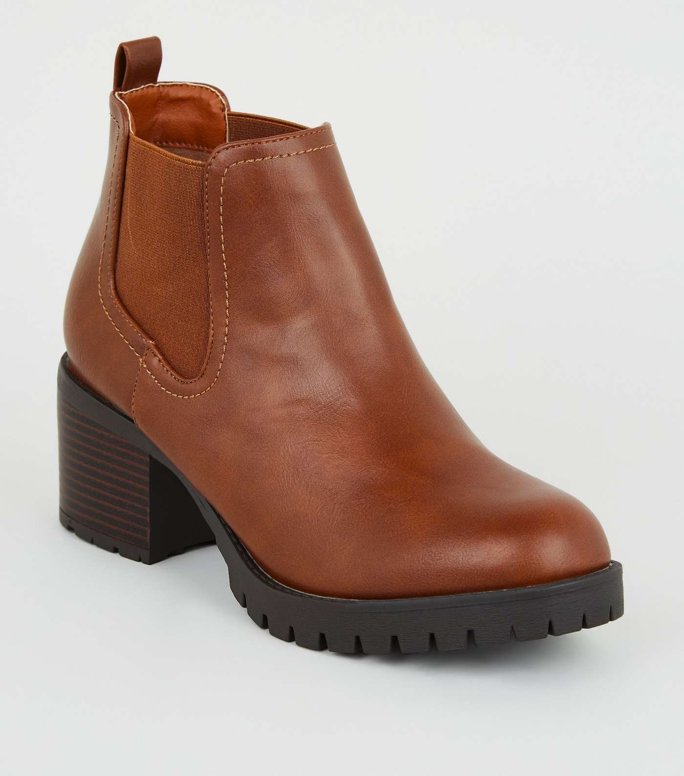 Tan Leather-Look Chunky Chelsea Boots