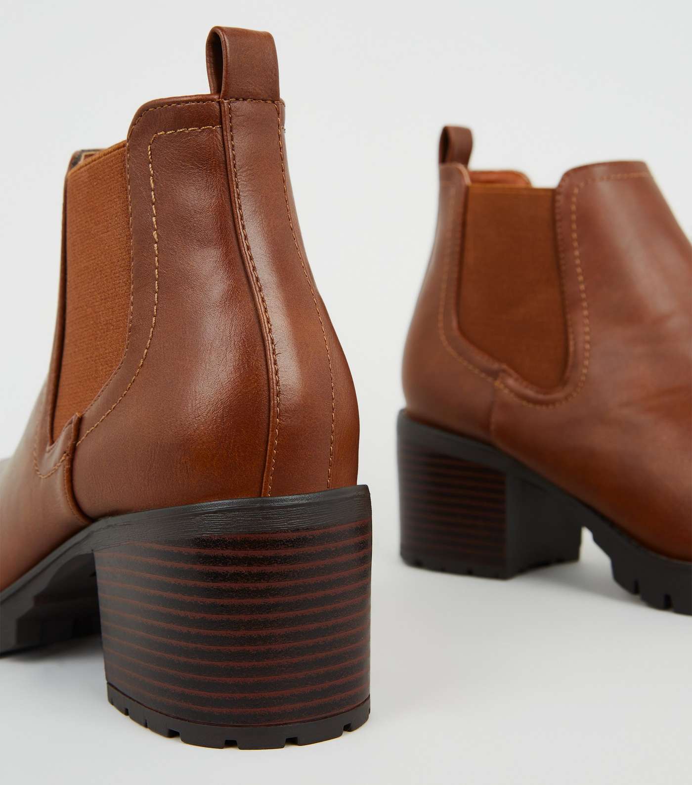 Tan Leather-Look Chunky Chelsea Boots Image 3