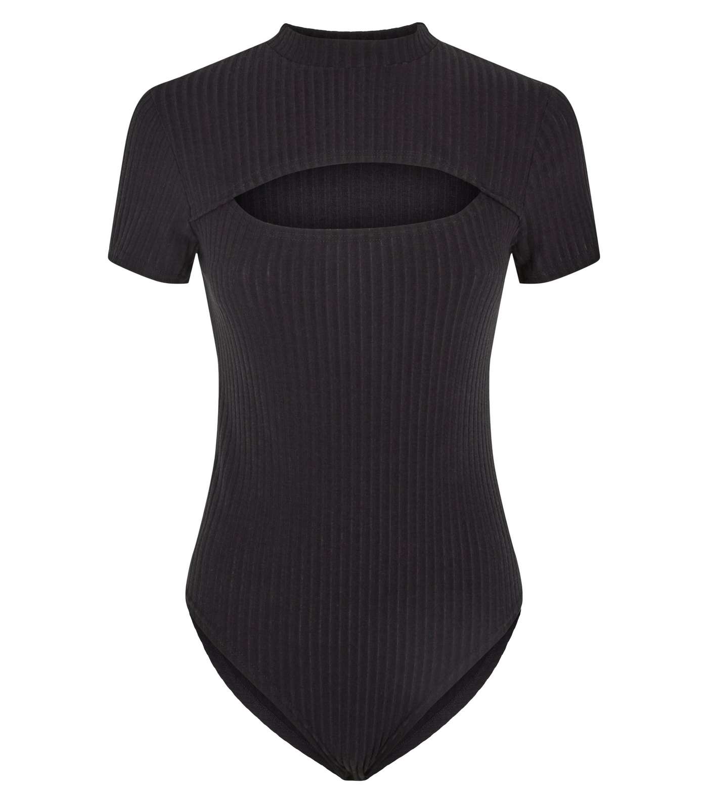 Black Ribbed Cut Out Bodysuit Image 4
