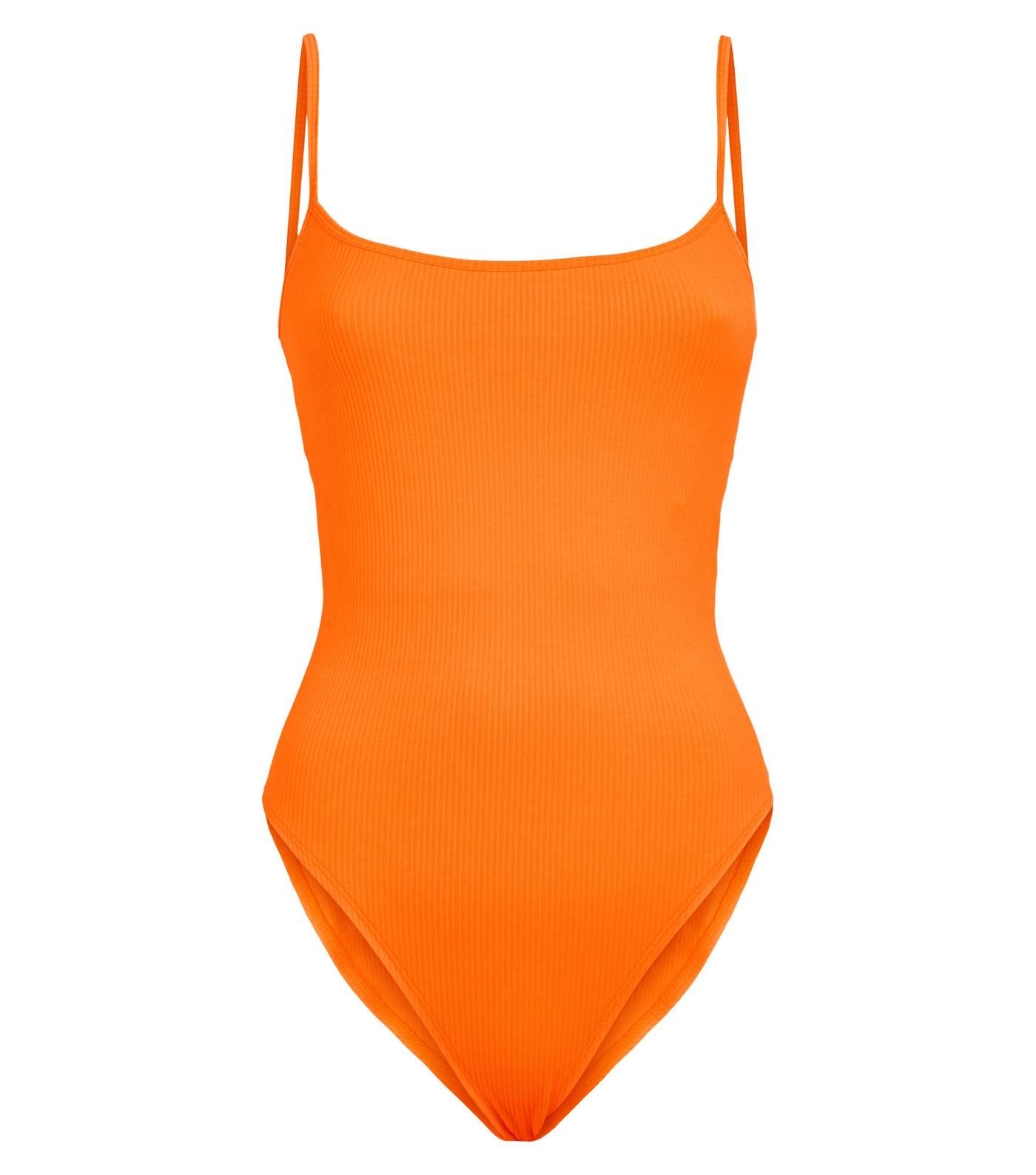 Orange Neon Ribbed Strappy Bodysuit Image 4
