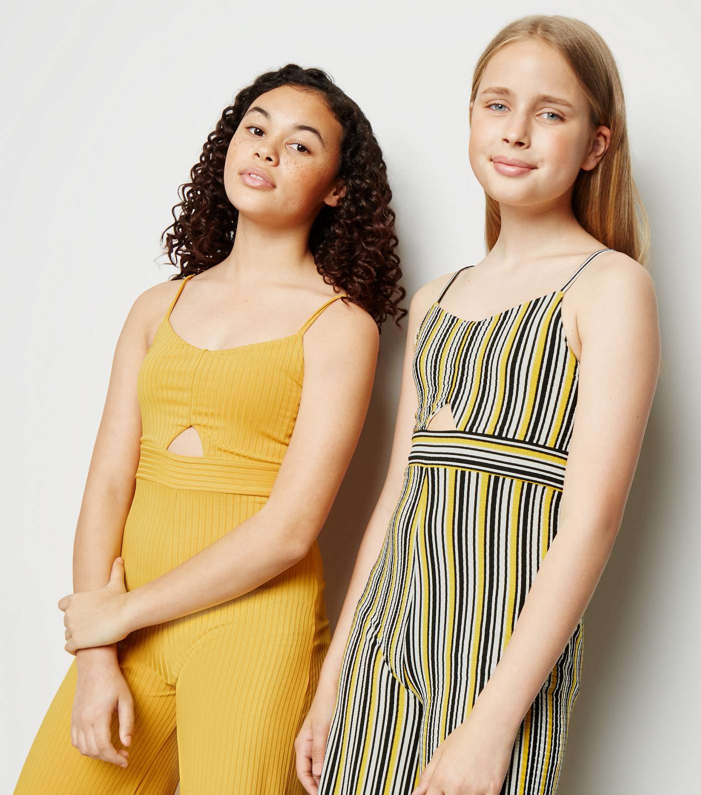 Girls Yellow Stripe Cut Out Jumpsuit Image 2