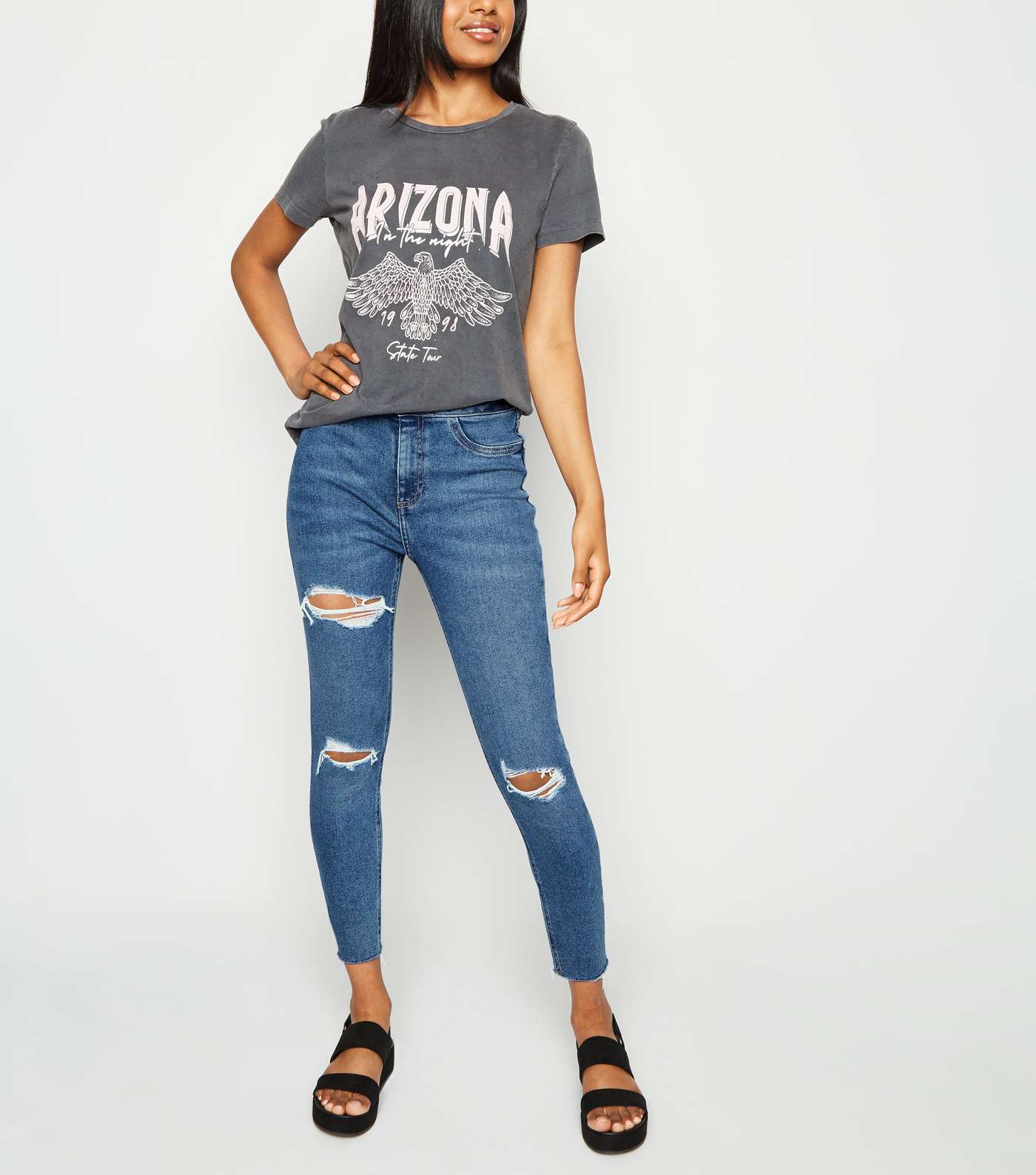 Petite Teal Ripped High Waist Super Skinny Jeans