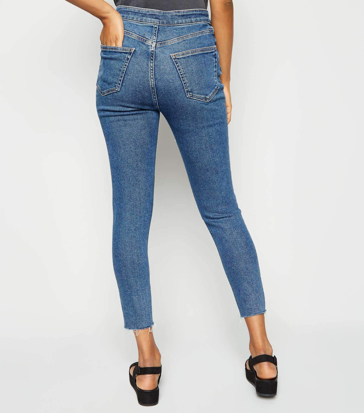 Petite Teal Ripped High Waist Super Skinny Jeans Image 3