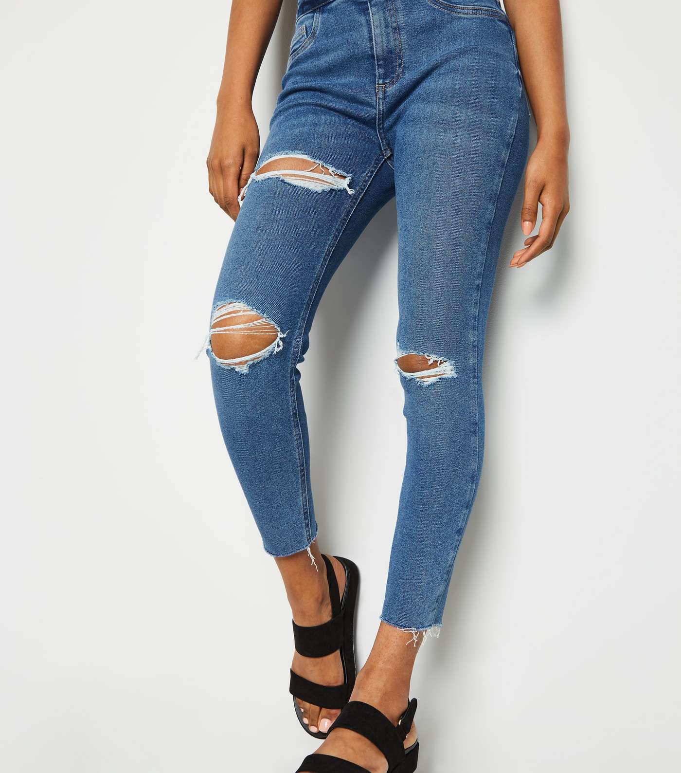 Petite Teal Ripped High Waist Super Skinny Jeans Image 5