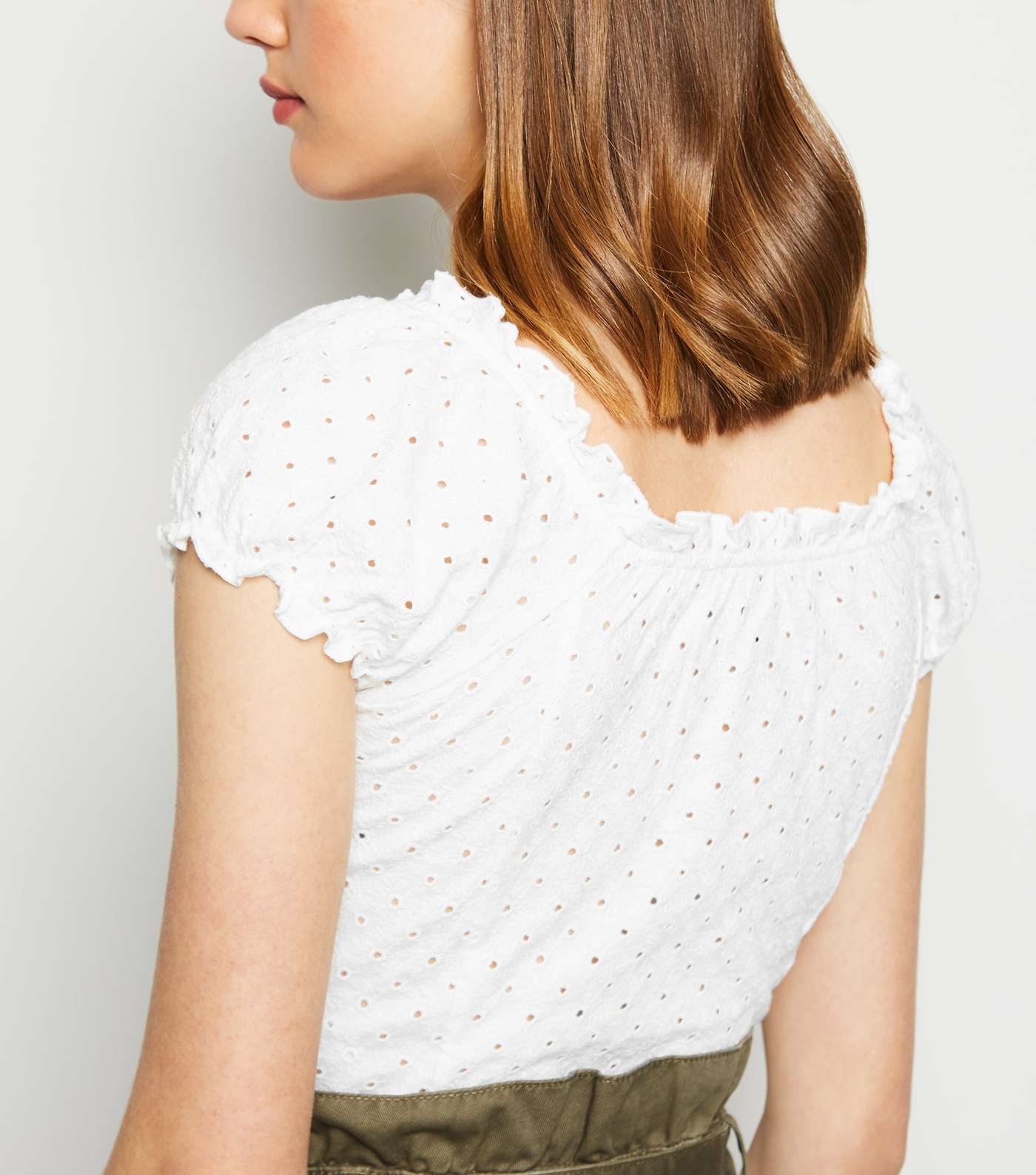White Broderie Eyelet Lattice Front Top Image 3