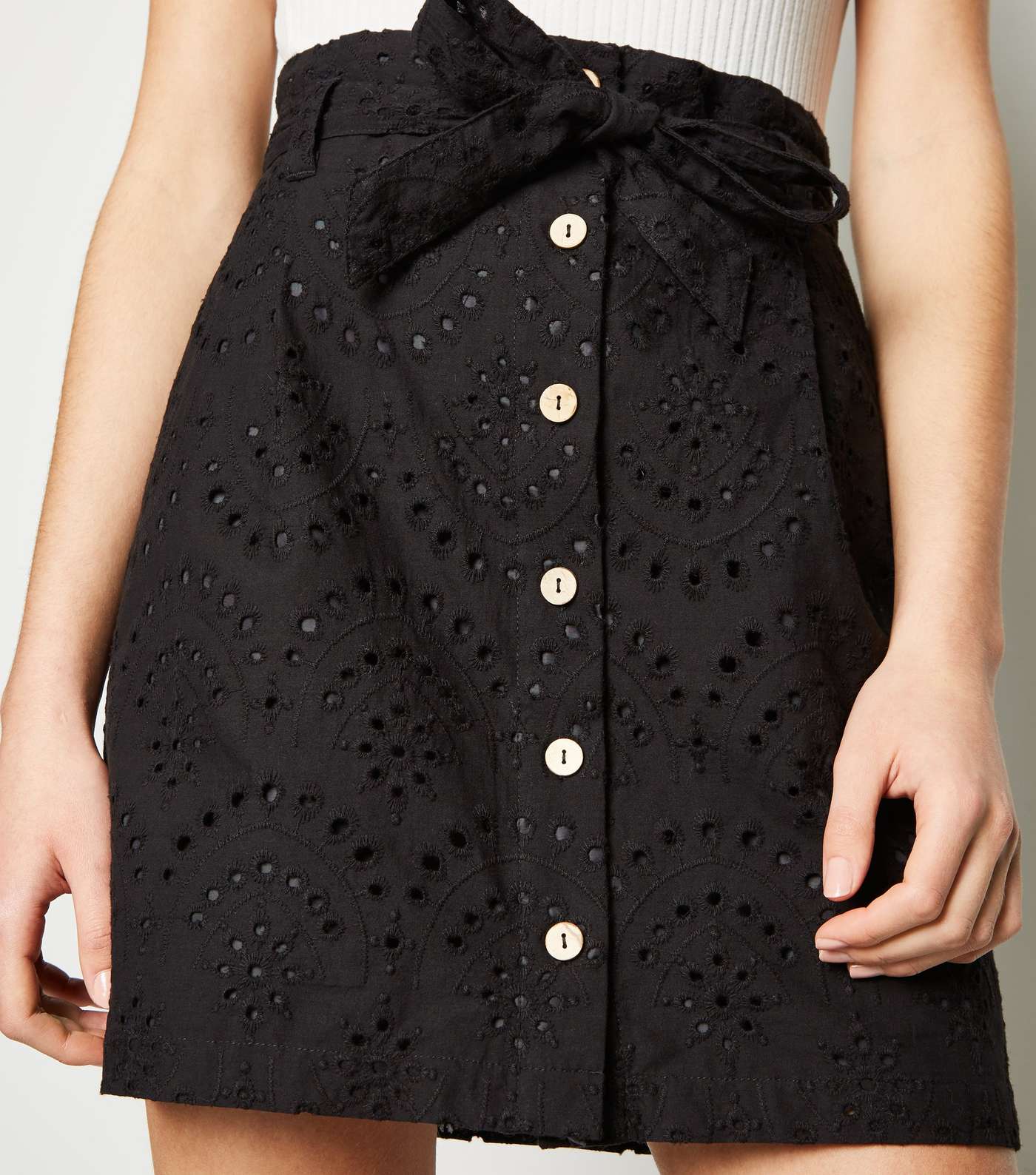 Black Broderie High Waist Button Up Skirt Image 5
