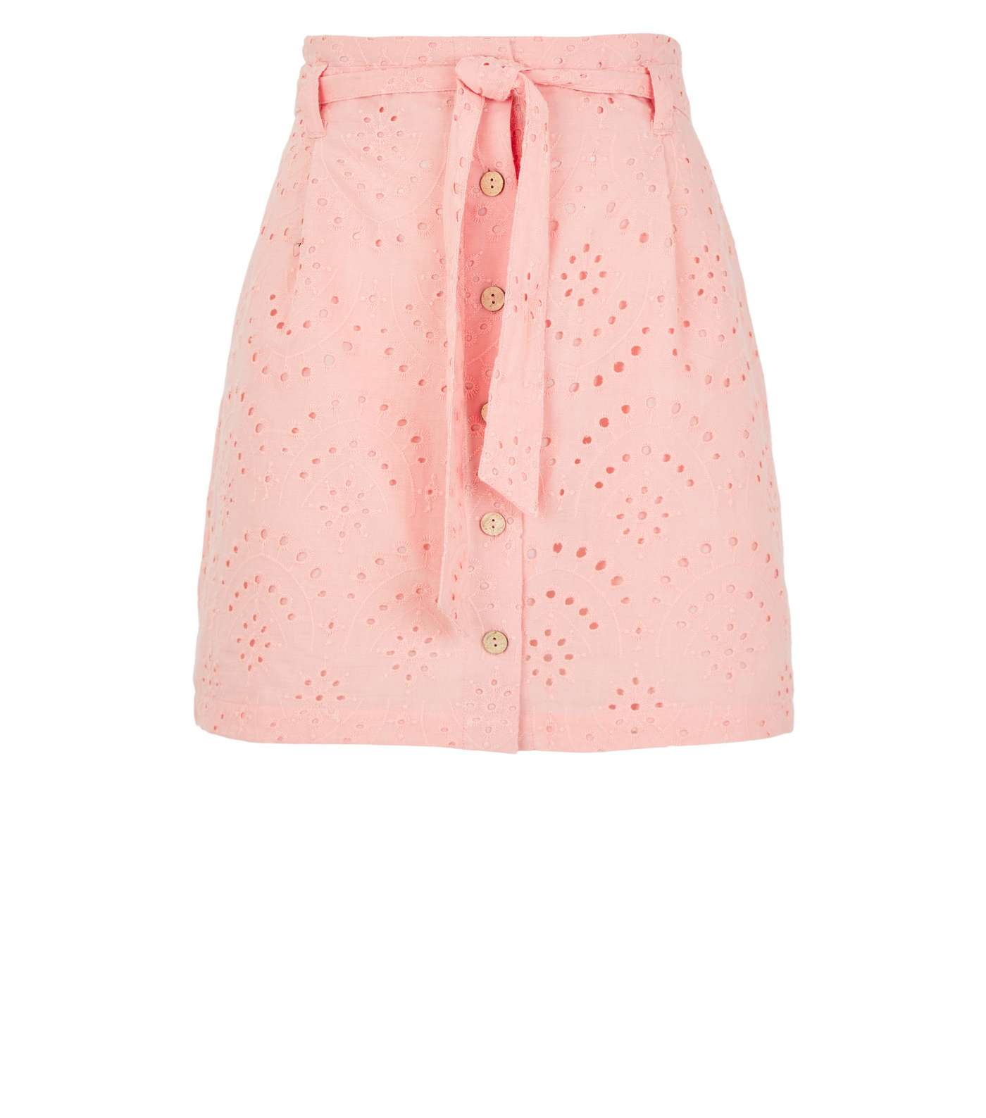 Pale Pink Broderie High Waist Button Up Skirt Image 4