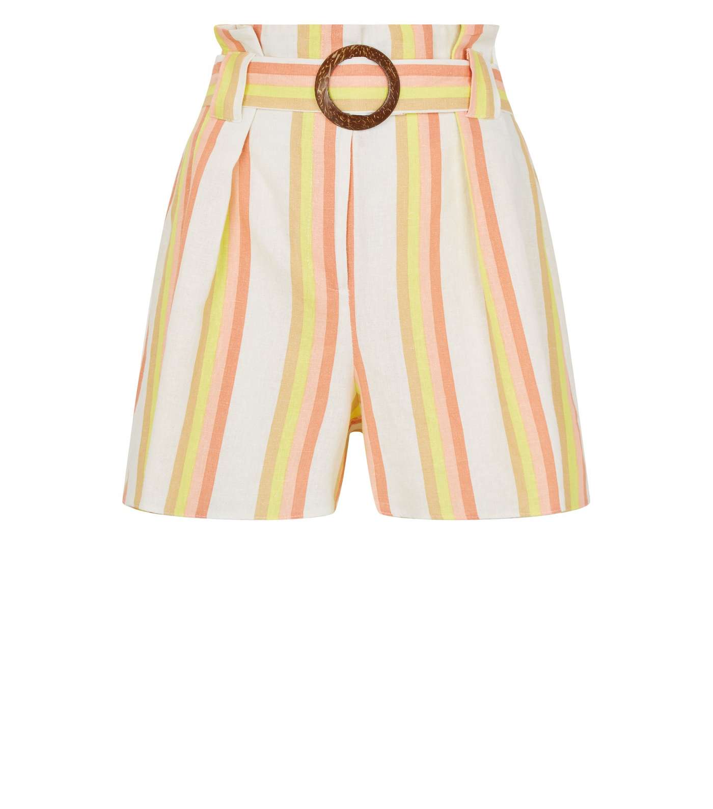 White Stripe Linen Blend Buckle Shorts Image 4