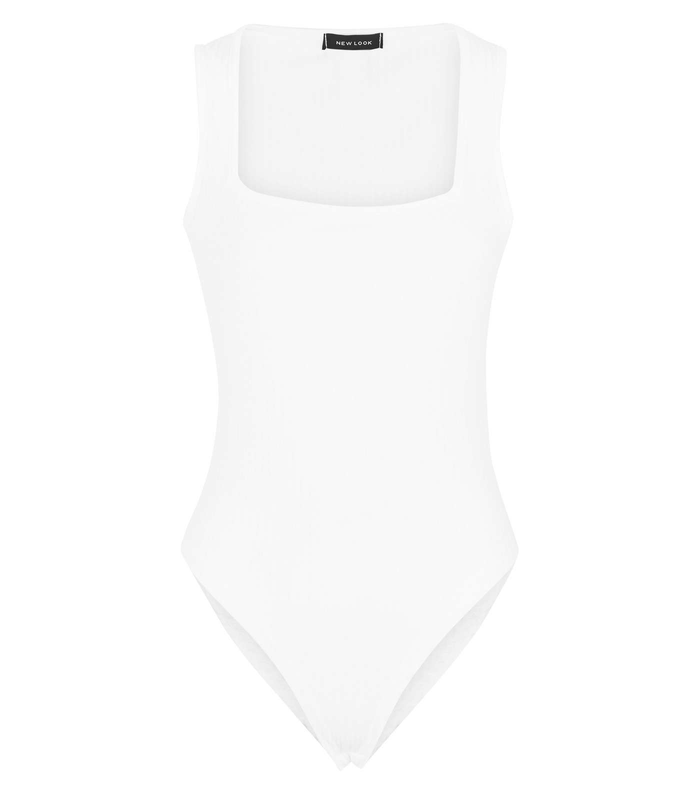 White Ribbed Square Neck Bodysuit Image 4