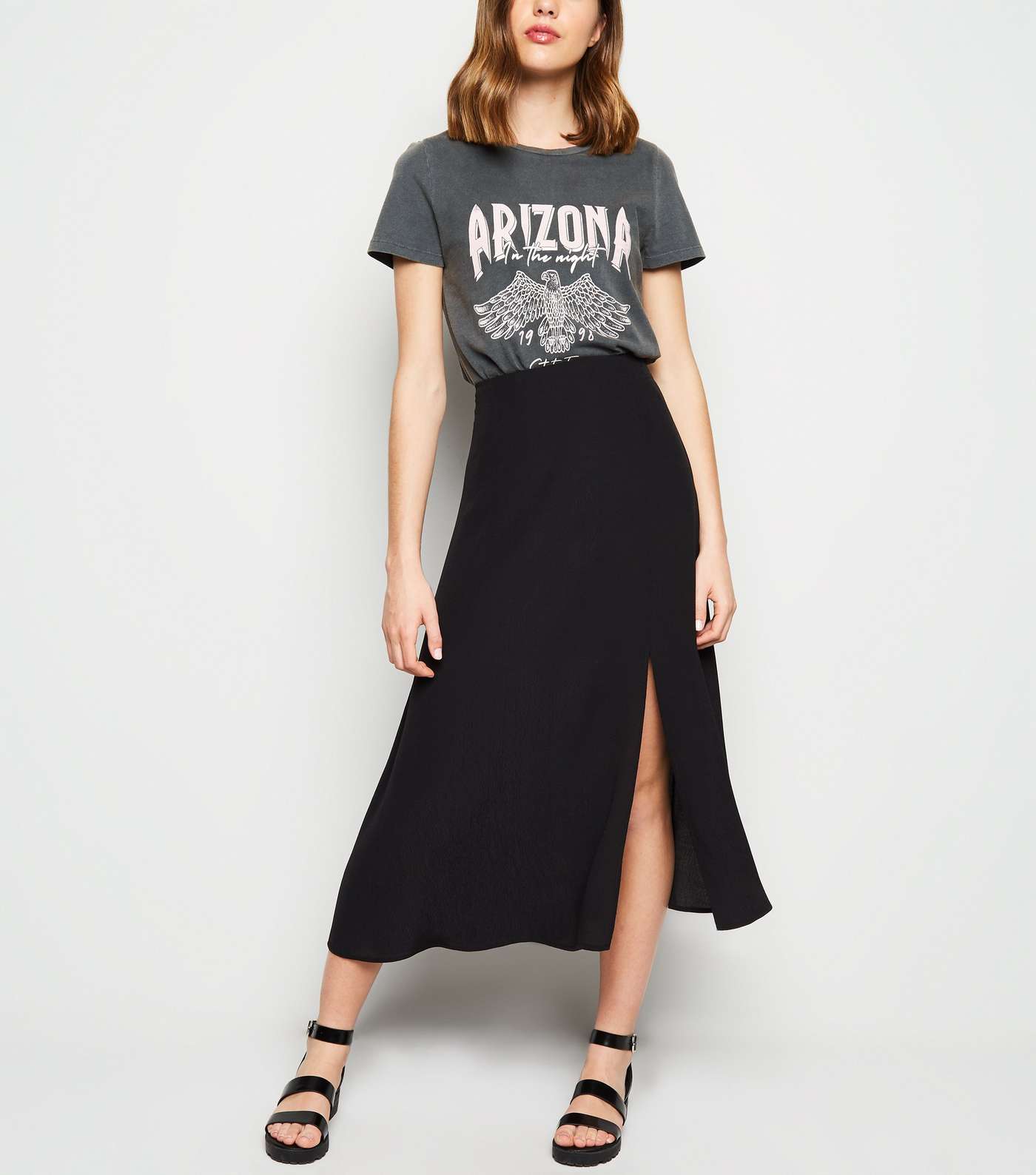 Black Split Side Midi Skirt