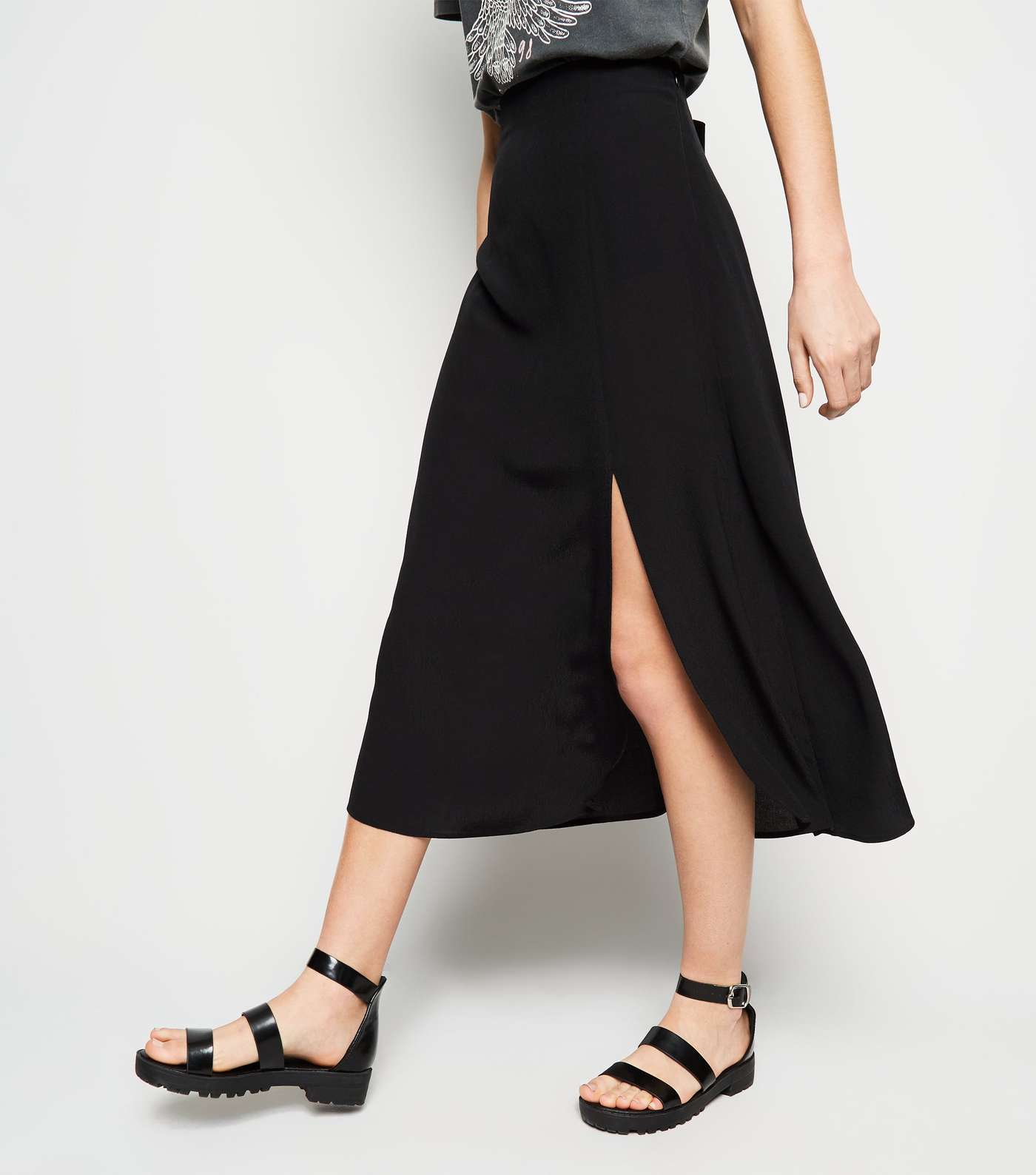 Black Split Side Midi Skirt Image 5