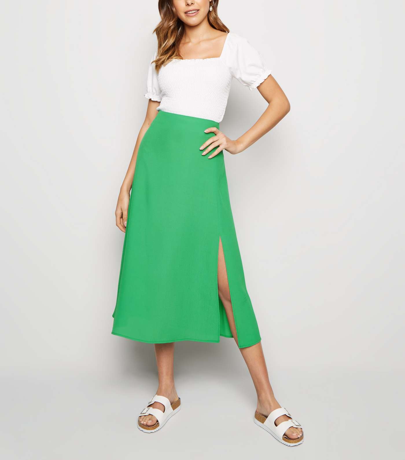 Green Split Side Midi Skirt