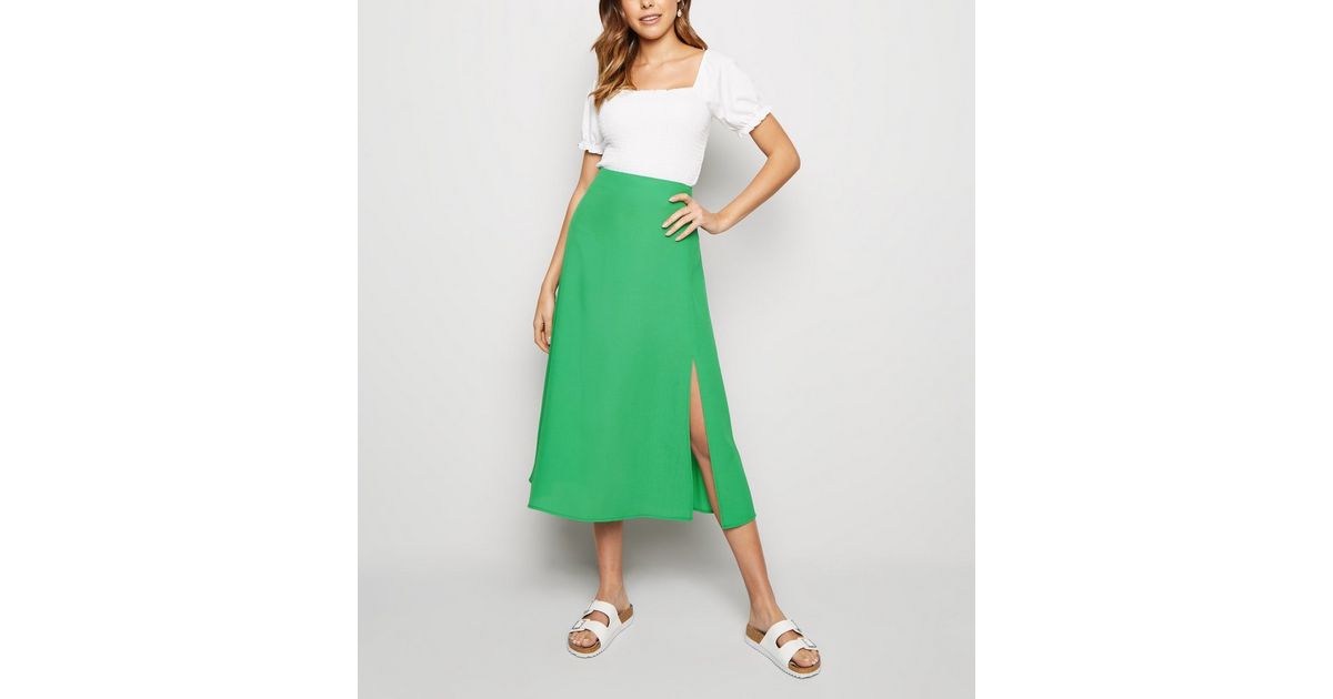 Green Split Side Midi Skirt | New Look