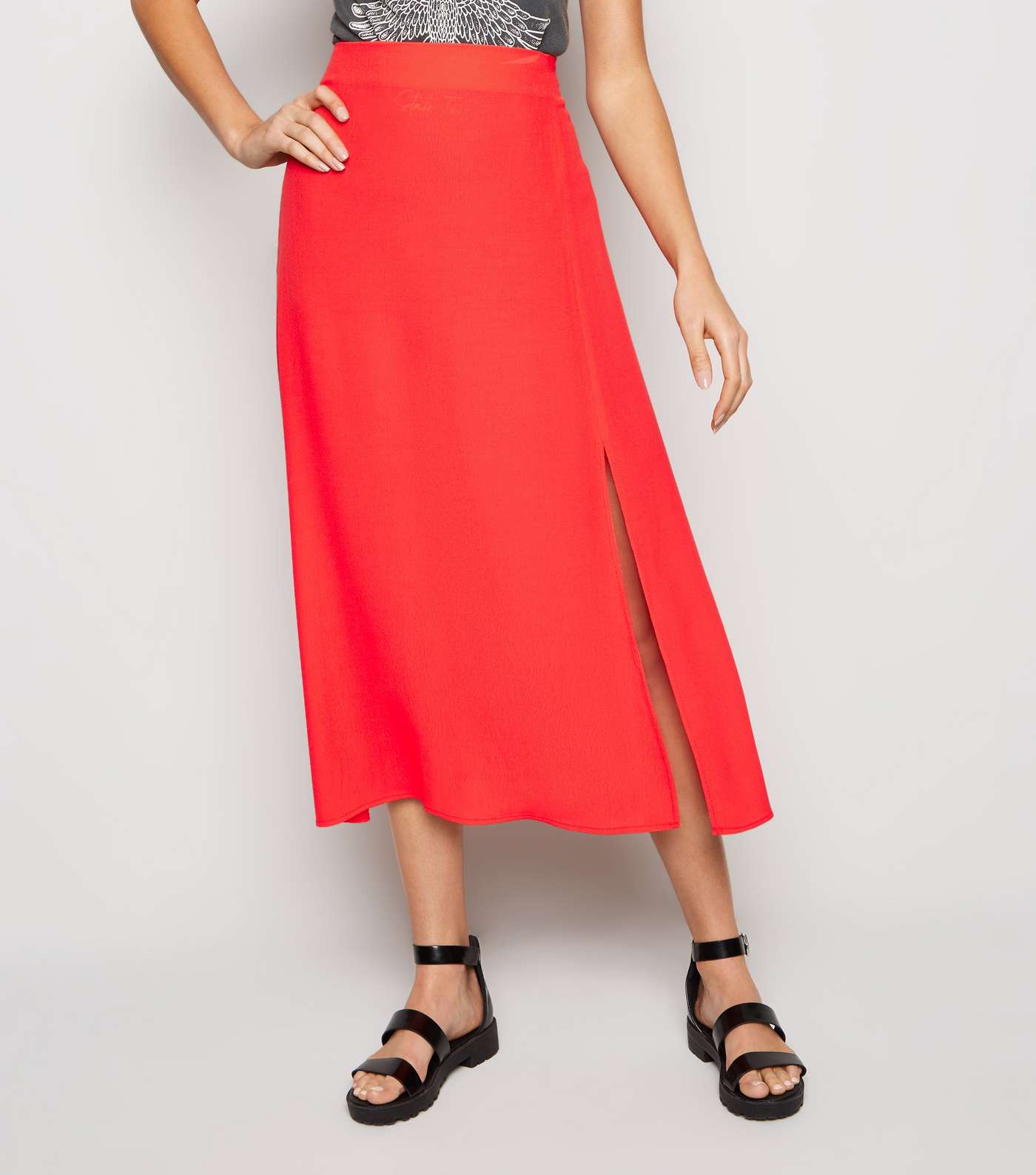 Red Split Side Midi Skirt Image 2