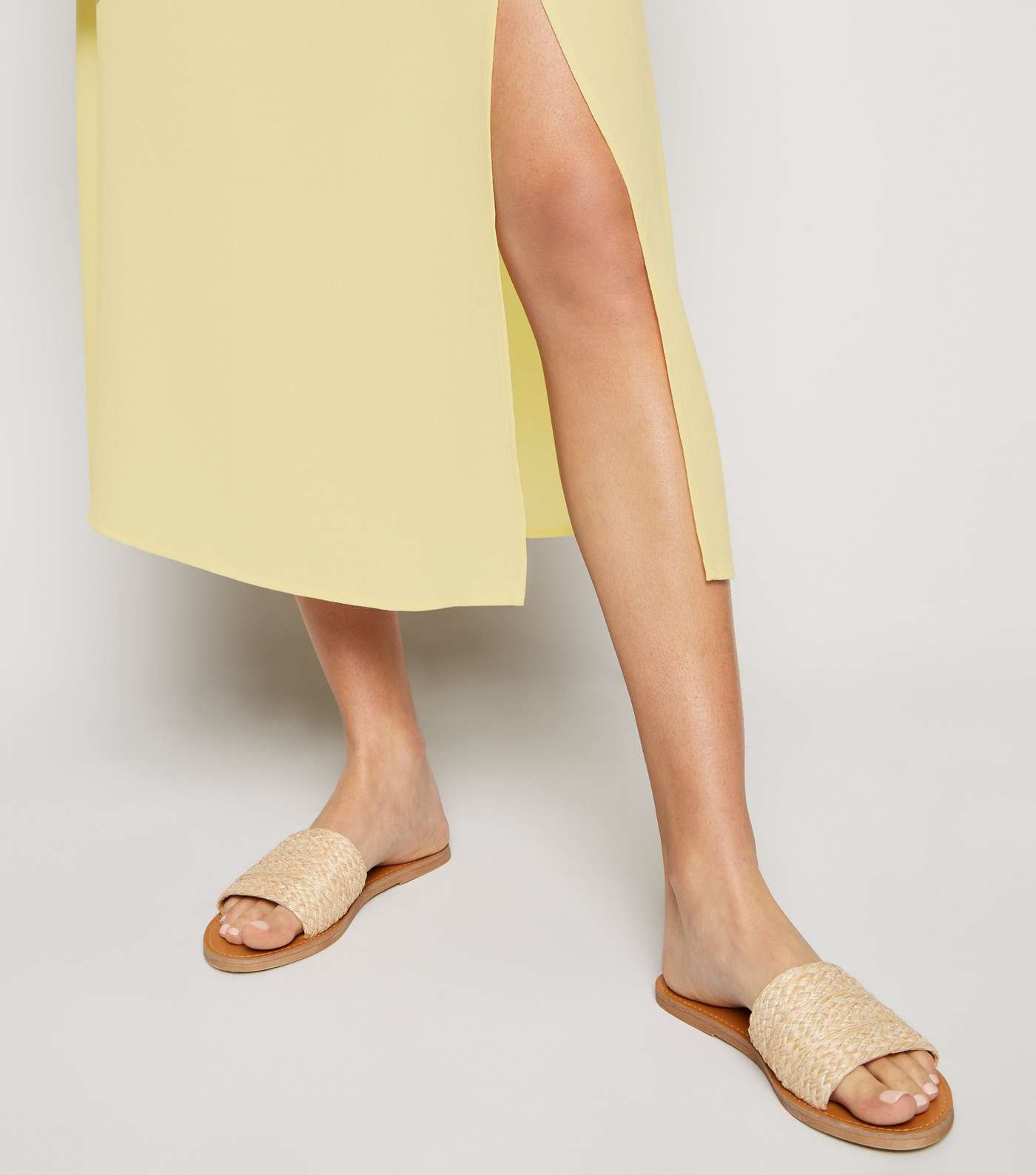 Pale Yellow Split Side Midi Skirt Image 5