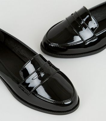 new look black patent loafers