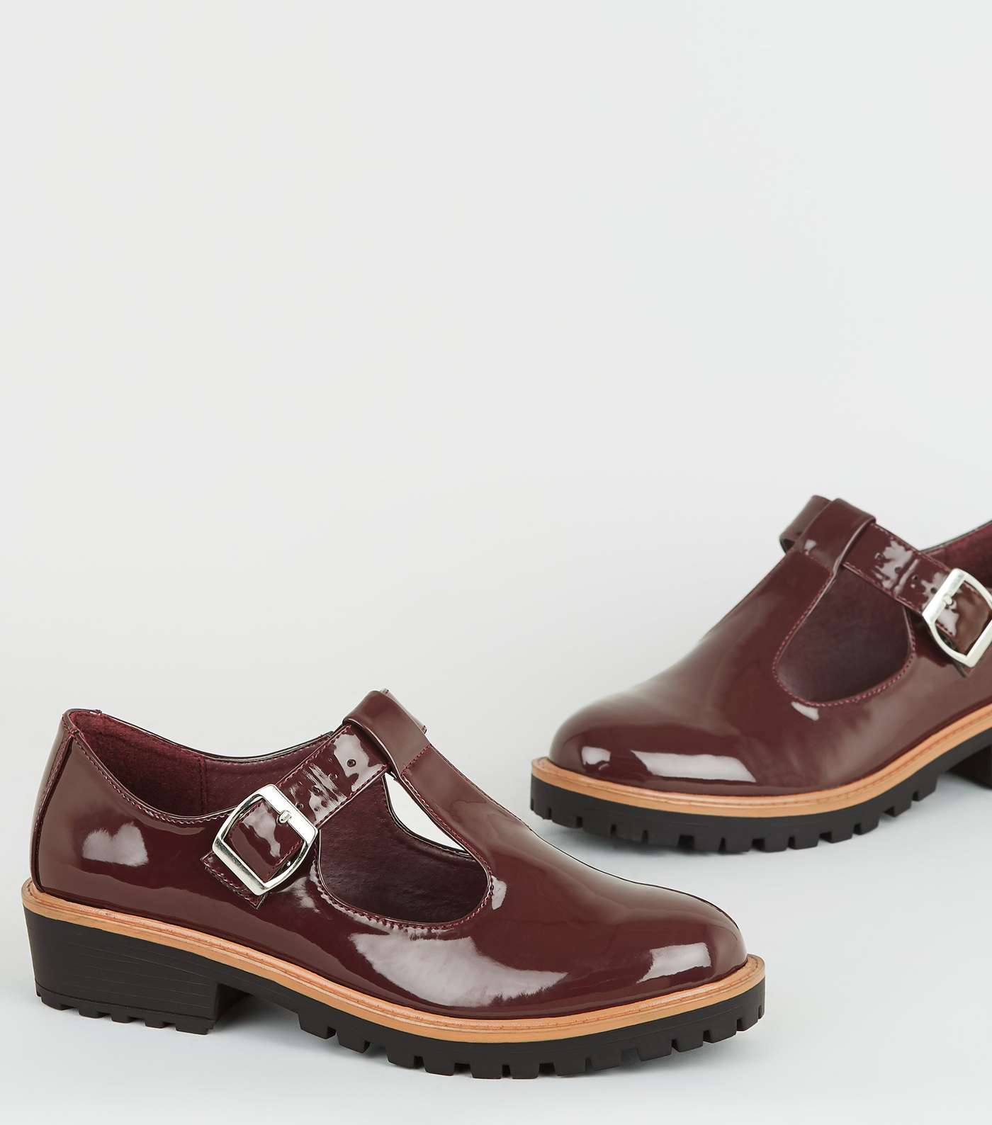 Girls Burgundy Patent T-Bar Shoes Image 3