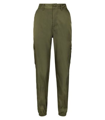 khaki satin joggers