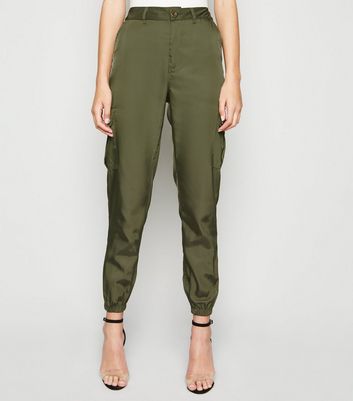 khaki satin joggers