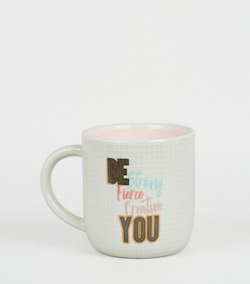 Image of Pale Grey Grid Print Be You Slogan Mug New Look