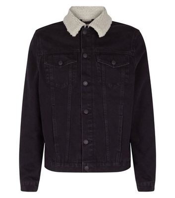 New look borg lined denim jacket clearance in washed black