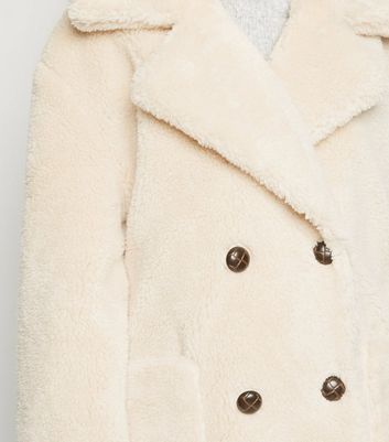 Pink Vanilla Cream Double Breasted Teddy Coat | New Look Pink Vanilla Cream Double Breasted Teddy Coat | New Look