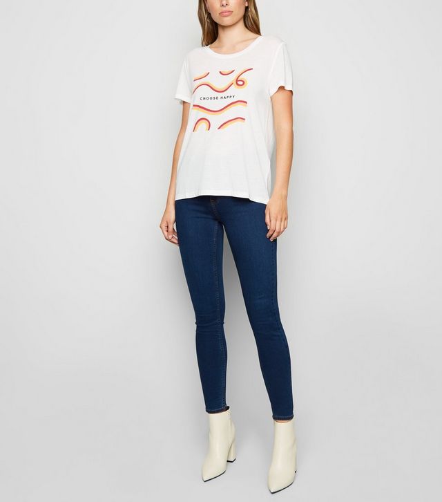 JDY – Weißes T-Shirt mit „Choose Happy-Slogan