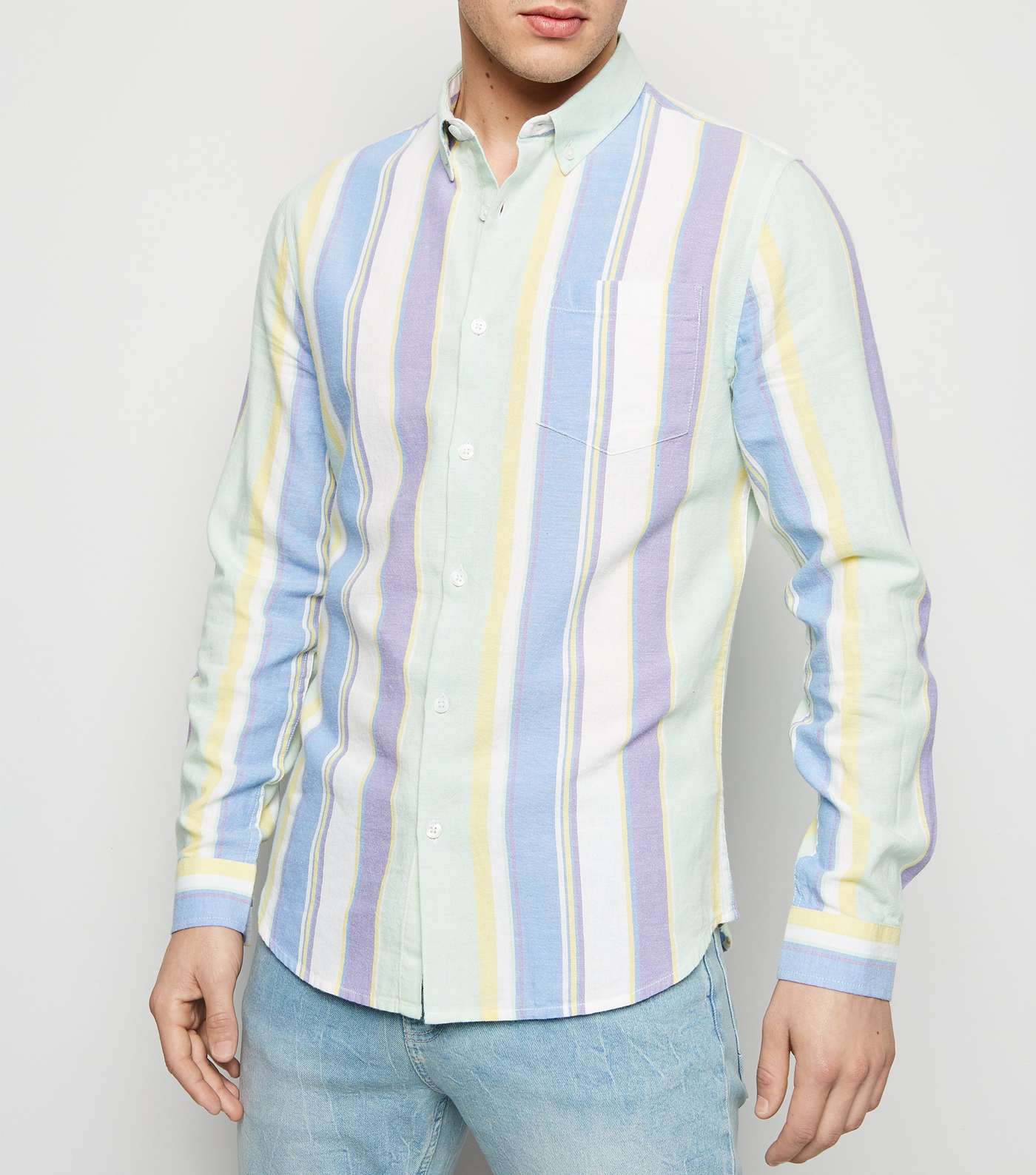 Multicoloured Vertical Pastel Stripe Long Sleeve Shirt