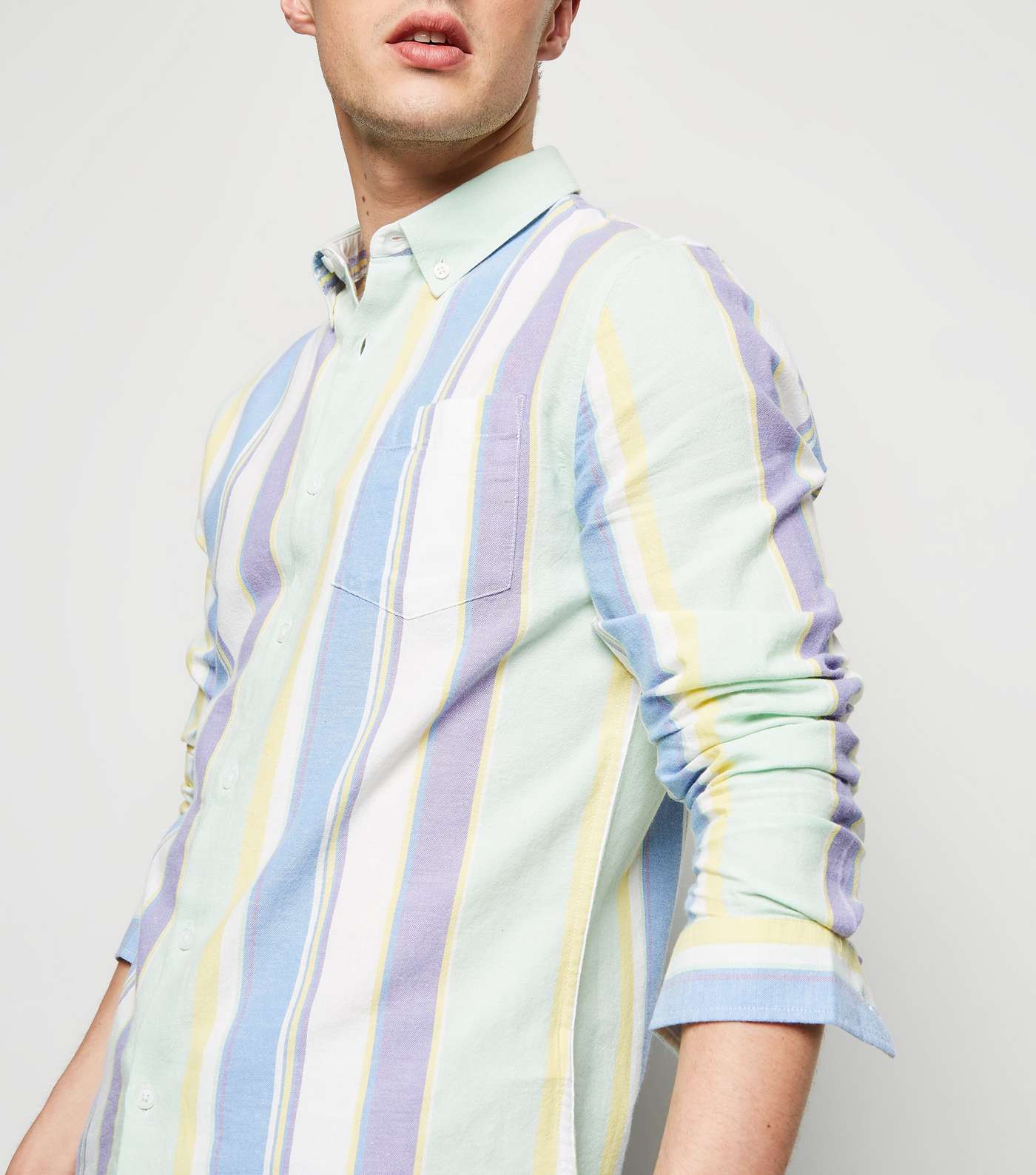 Multicoloured Vertical Pastel Stripe Long Sleeve Shirt Image 5