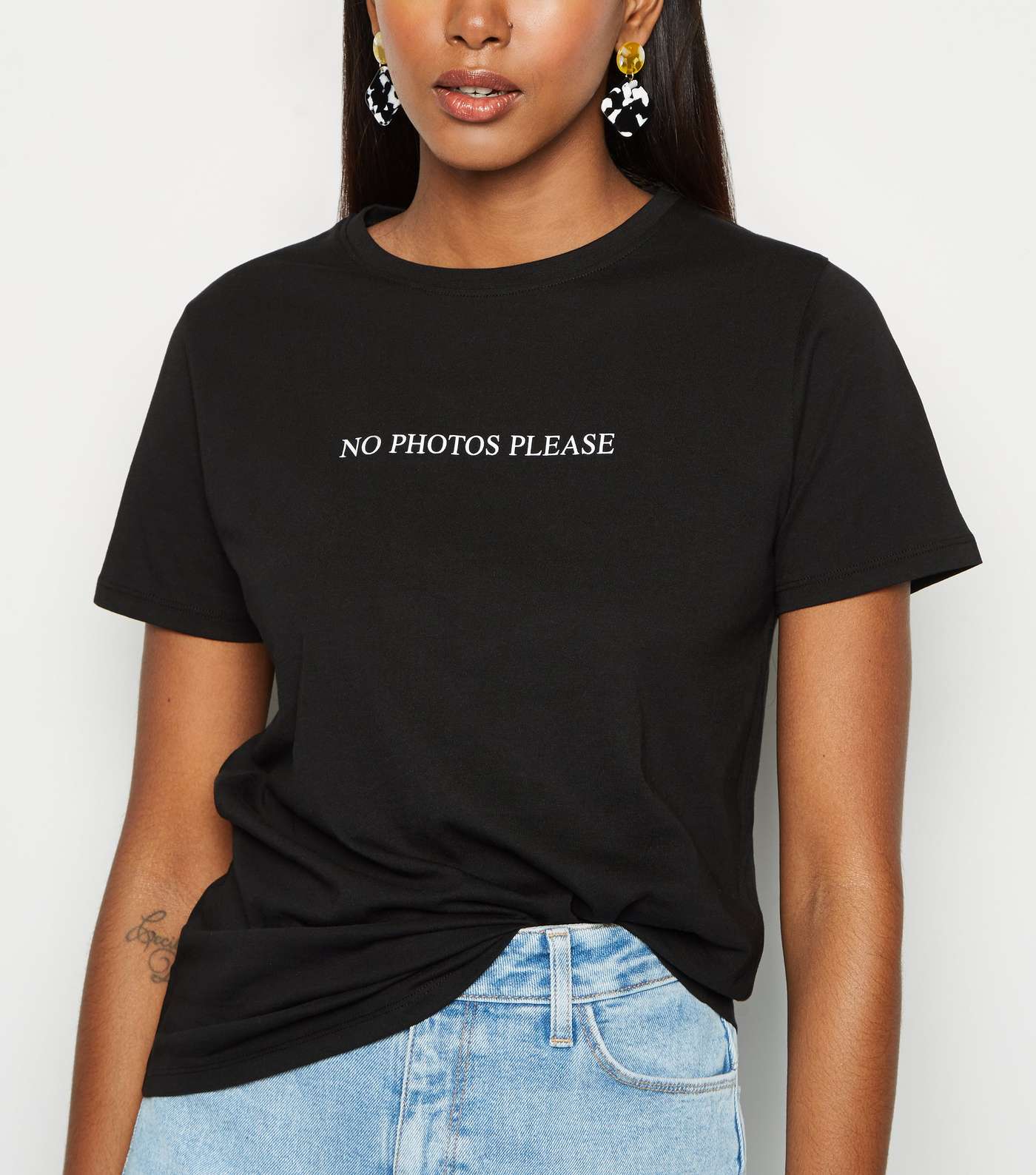 Black No Photos Please Slogan T-Shirt