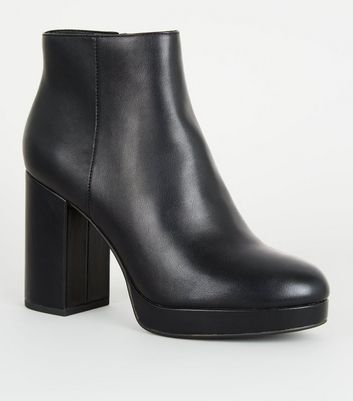 Black Leather-Look Platform Ankle Boots 
