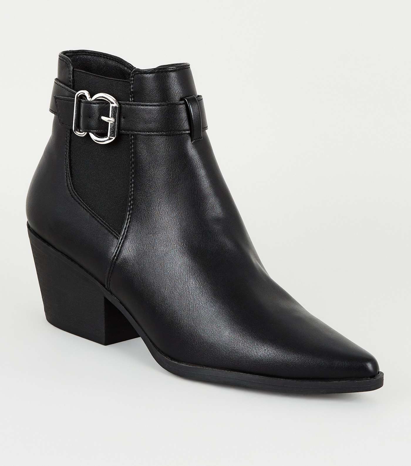 Black Leather-Look Pointed Chelsea Boots