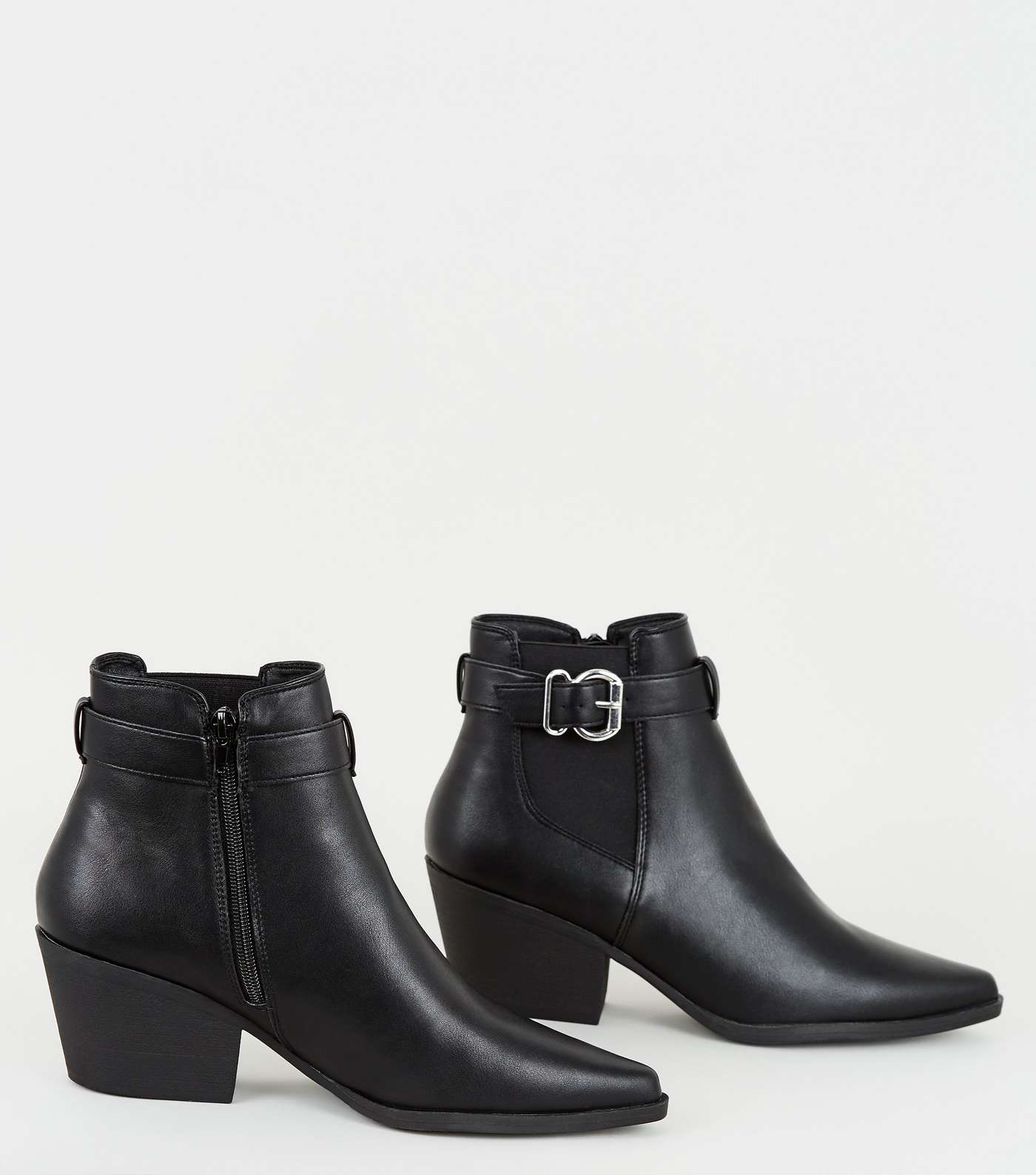 Black Leather-Look Pointed Chelsea Boots Image 3