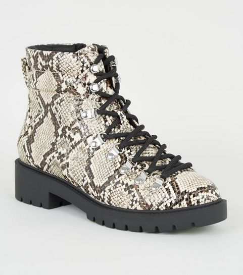 Stone Faux Snake Chunky Lace Up Boots
