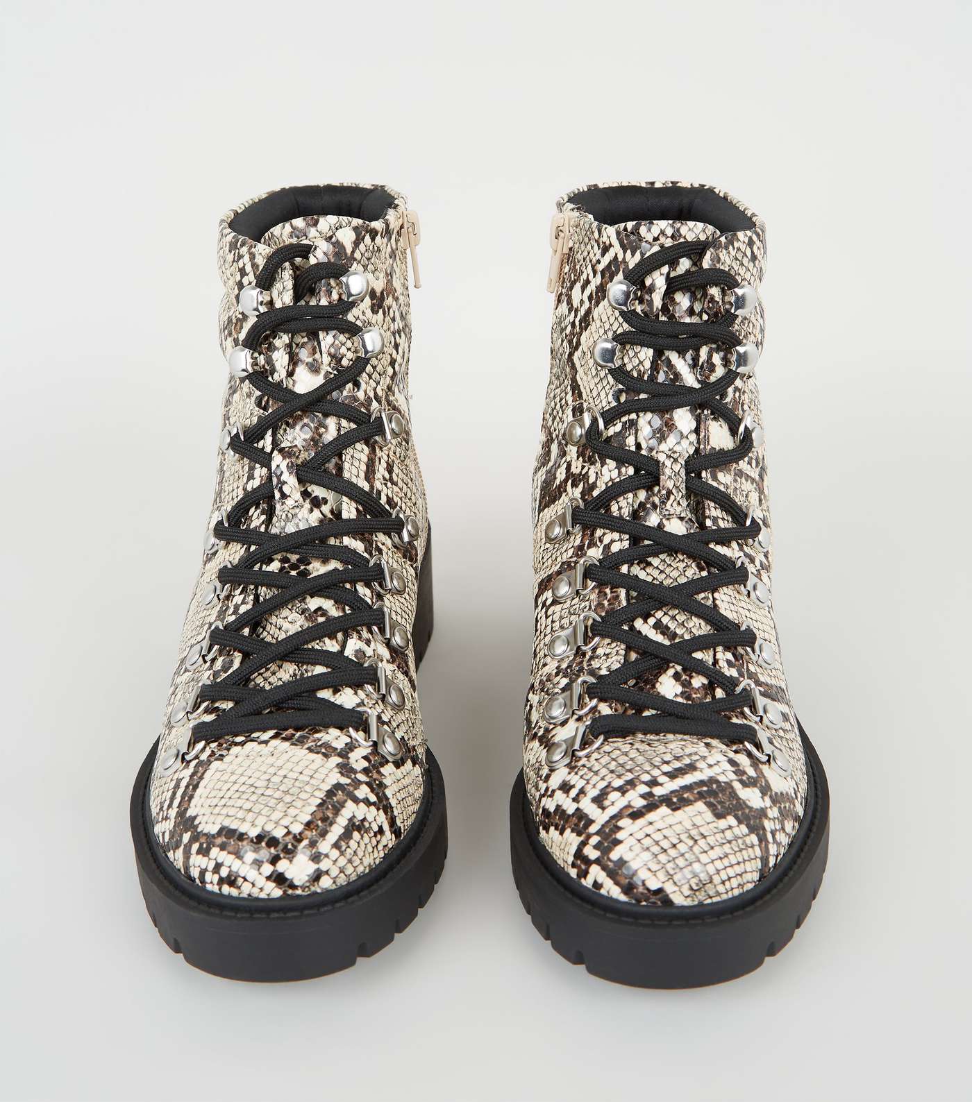 Stone Faux Snake Chunky Lace Up Boots Image 4