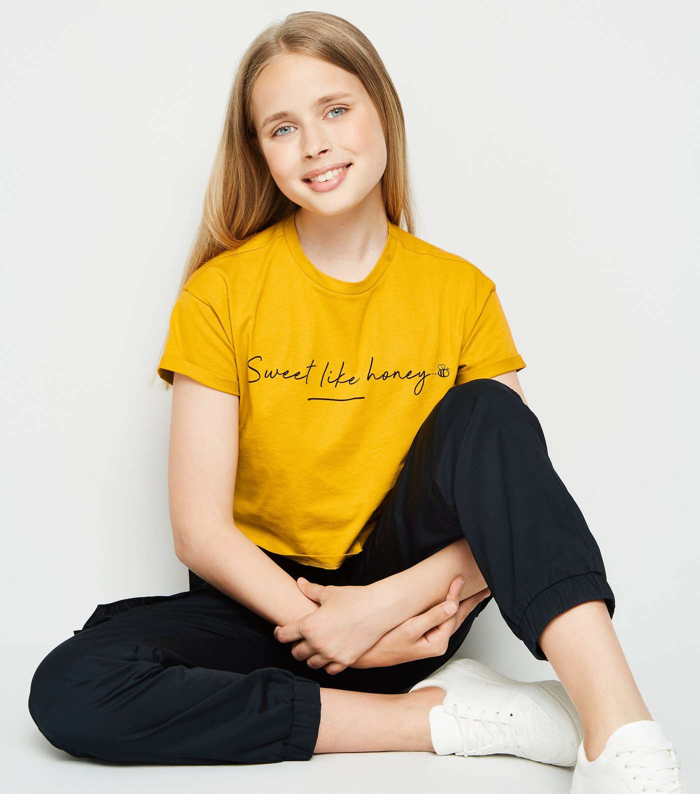 Girls Mustard Sweet Like Honey Slogan T-Shirt Image 3