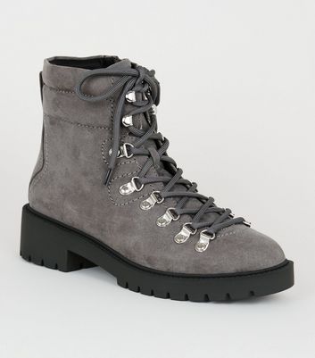 Grey Suedette Lace Up Ankle Boots | New 