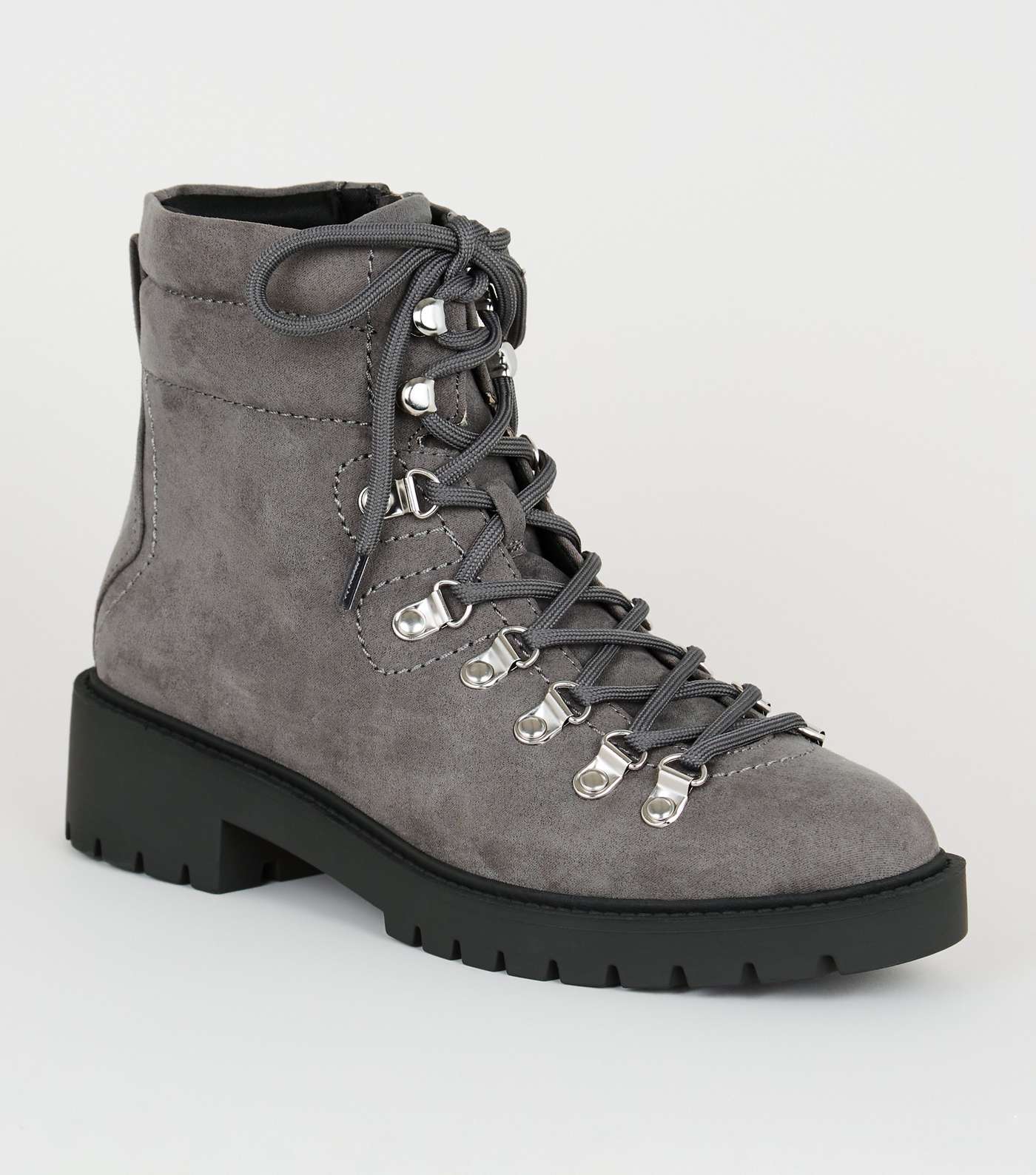 Grey Suedette Lace Up Ankle Boots
