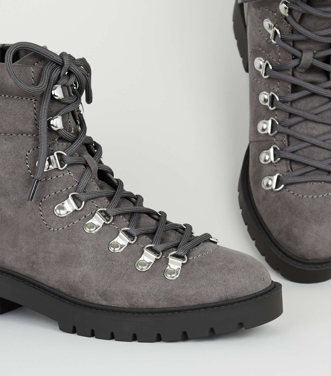 Grey Suedette Lace Up Ankle Boots Image 3